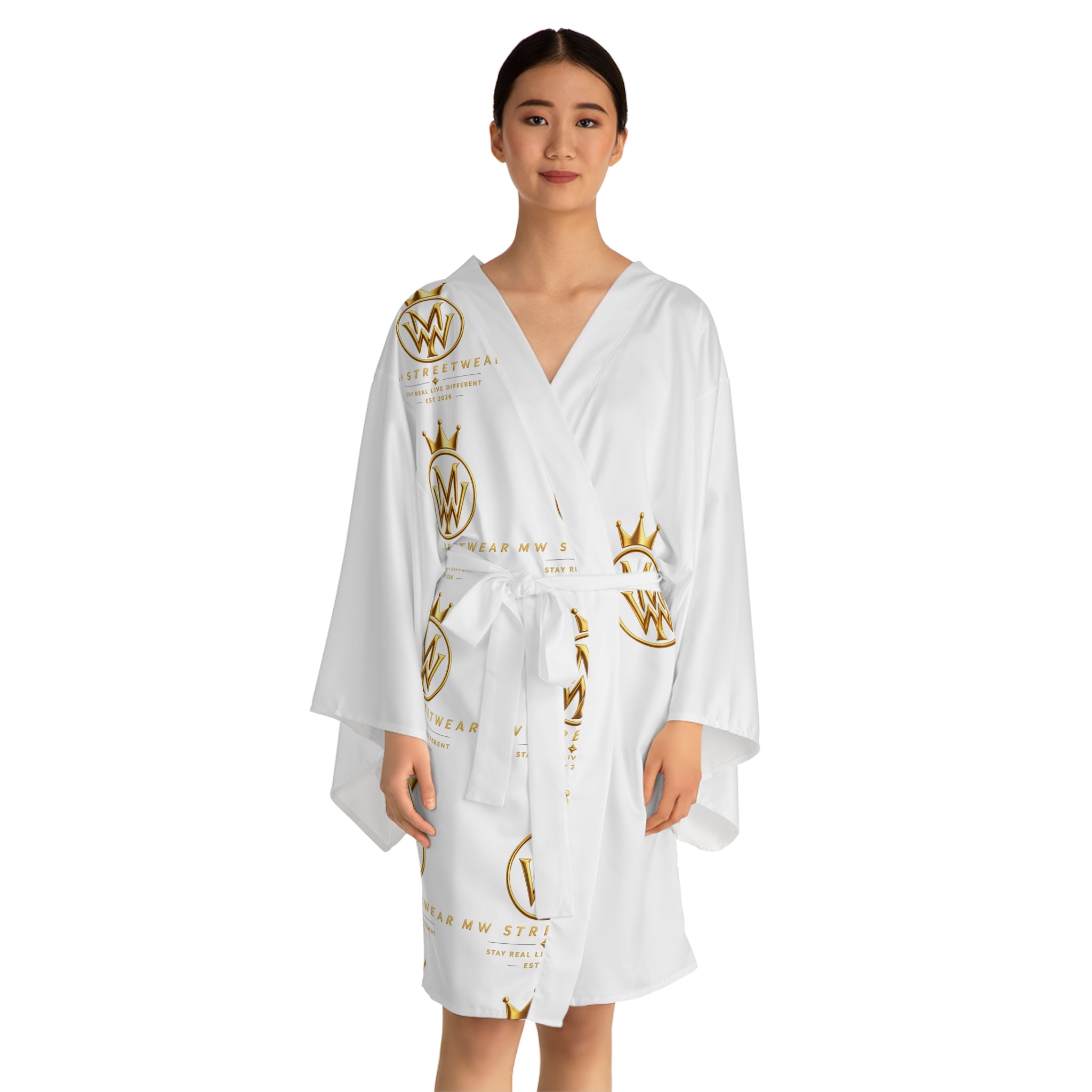 Gold Crown Monogram Kimono Robe — Luxury All-Over Print Relaxed Robe