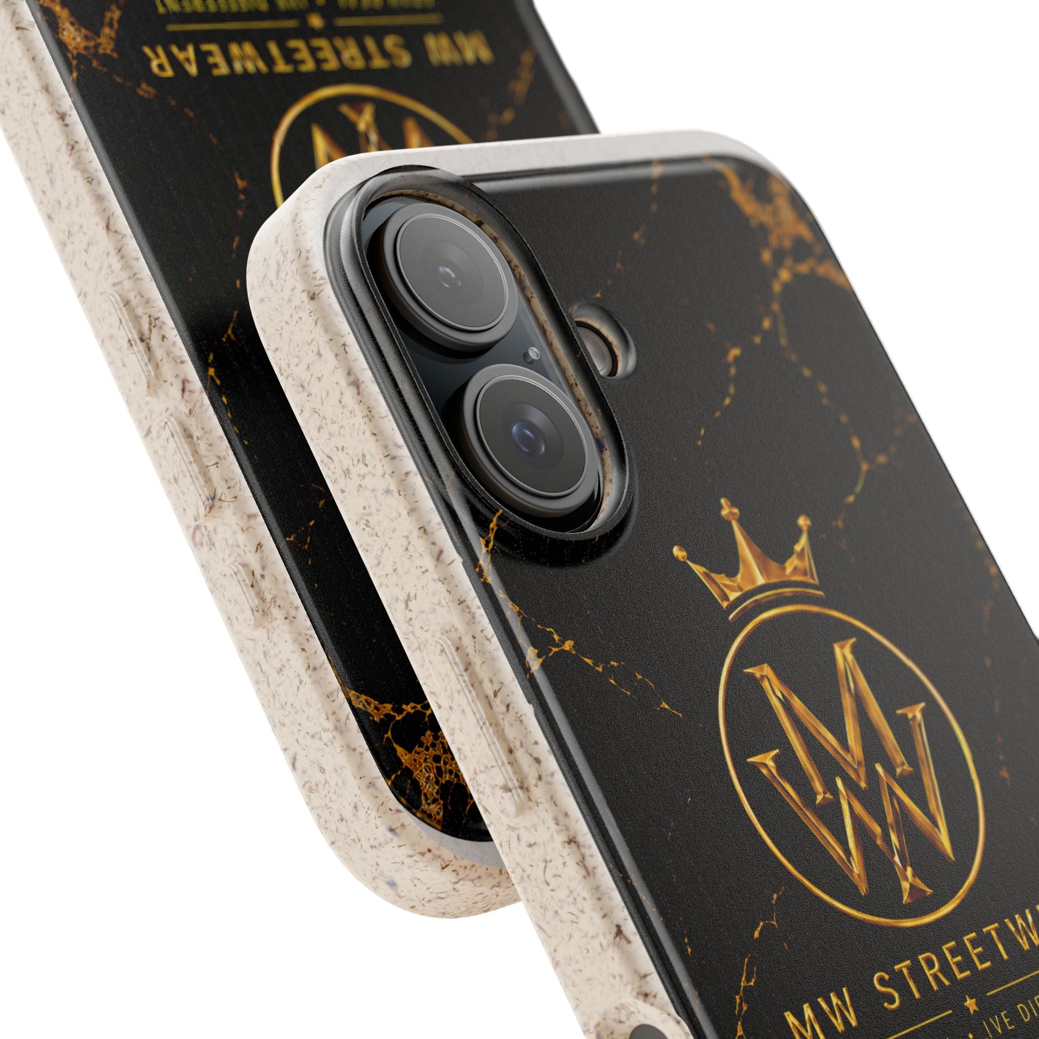 Biodegradable Phone Case — Black Marble MW Streetwear Logo, Eco-Friendly Protective Cover