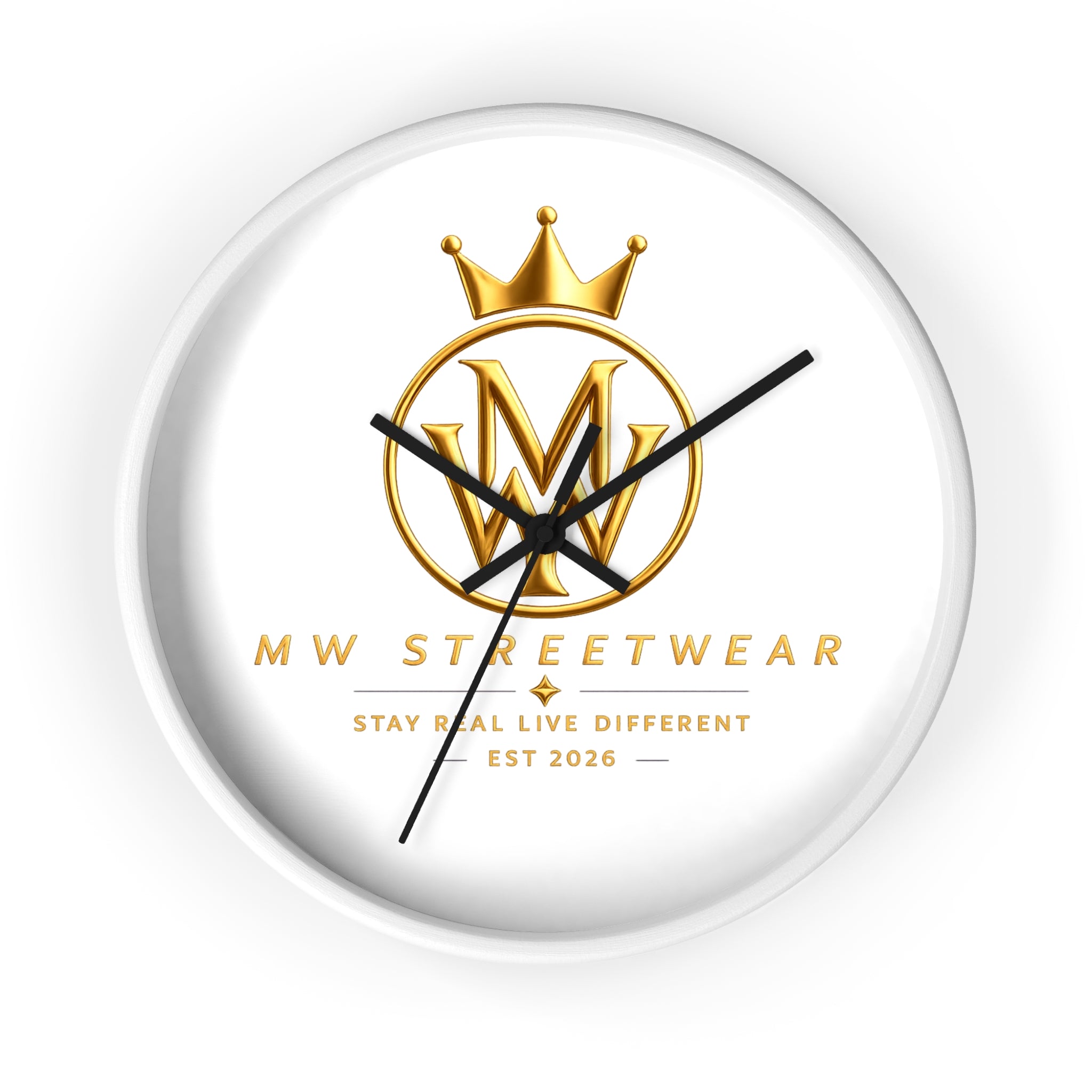 MW Streetwear Gold Logo Wall Clock — Modern Brand Accent Clock