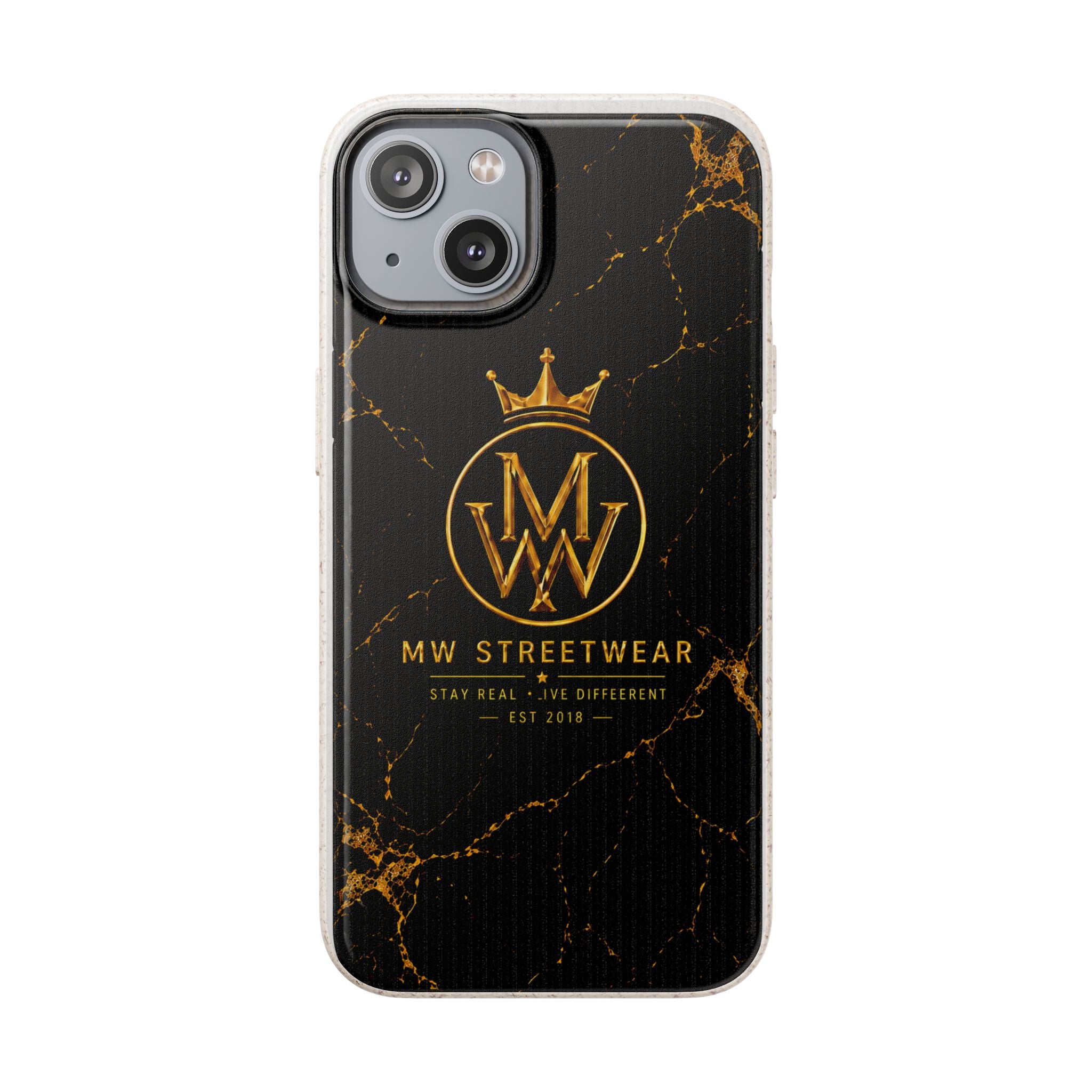 Biodegradable Phone Case — Black Marble MW Streetwear Logo, Eco-Friendly Protective Cover