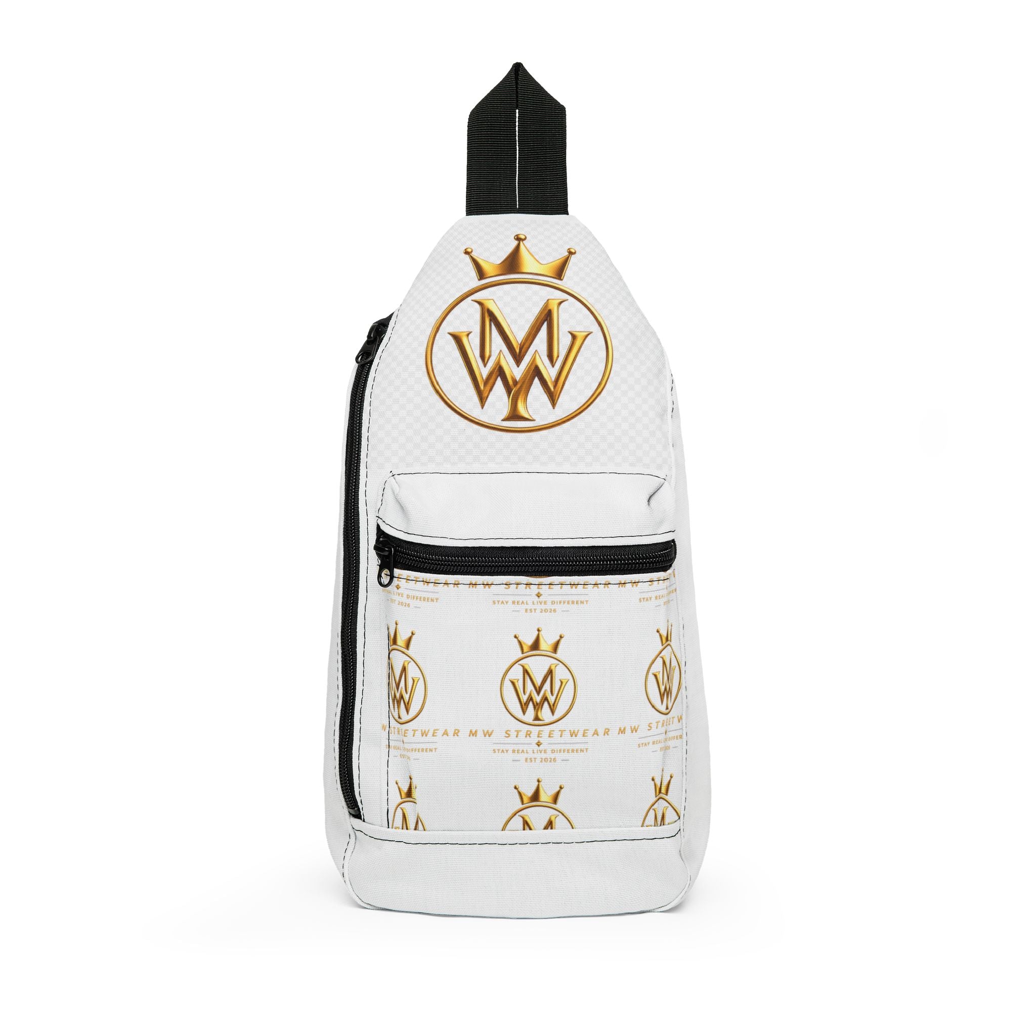 Gold Crown Monogram Sling Bag – White Designer Crossbody