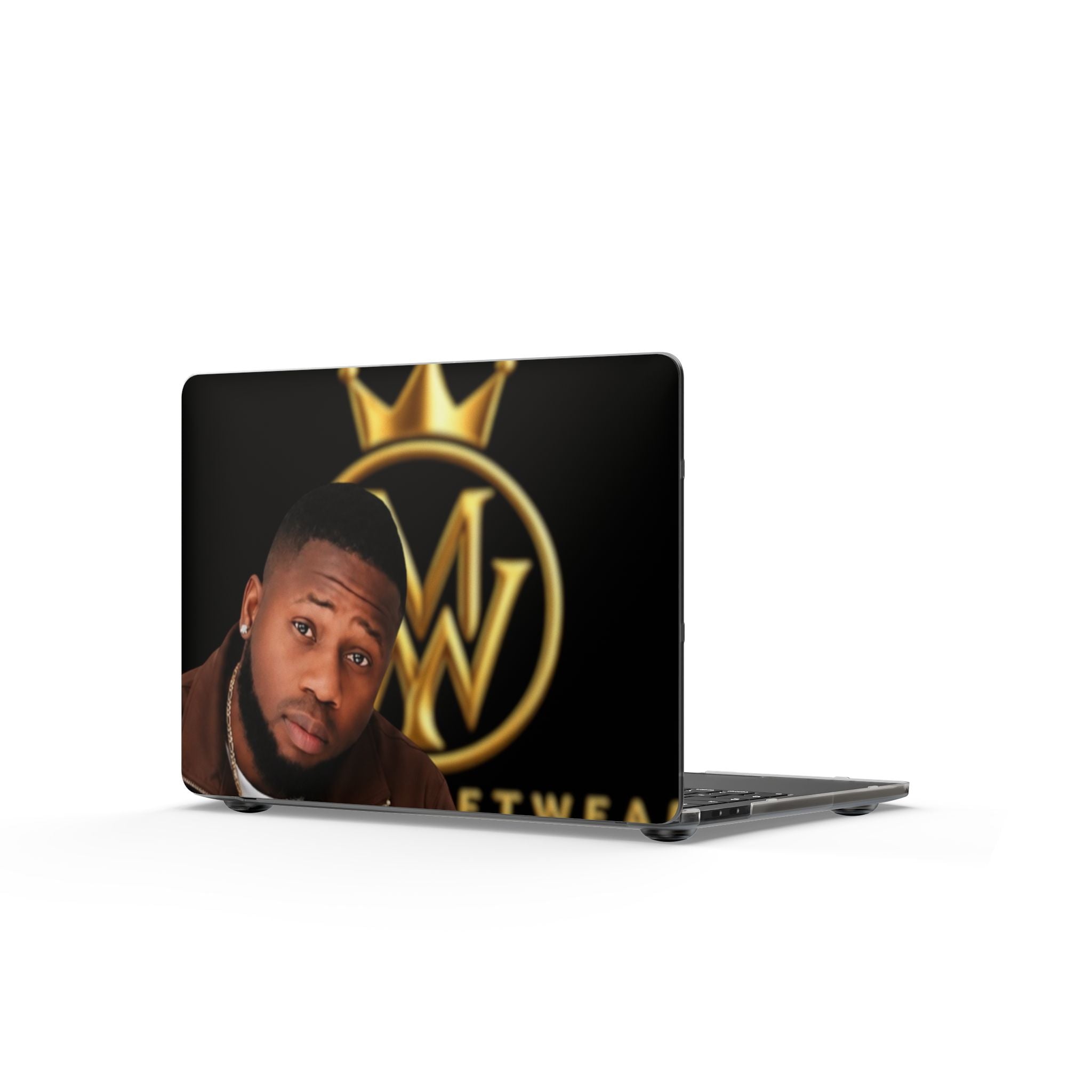 Matte MacBook Case — Black & Gold Crown Logo with Portrait