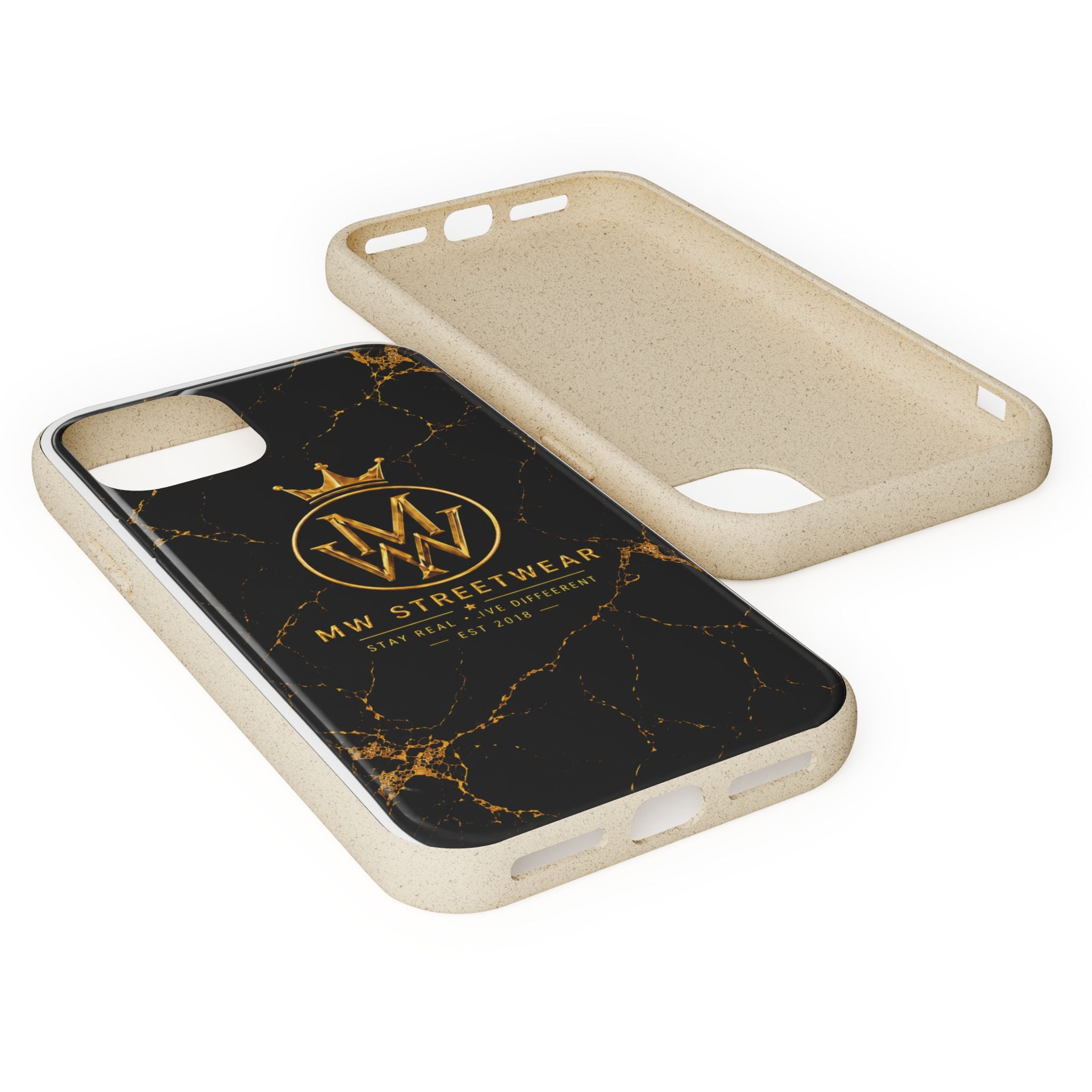 Biodegradable Phone Case — Black Marble MW Streetwear Logo, Eco-Friendly Protective Cover