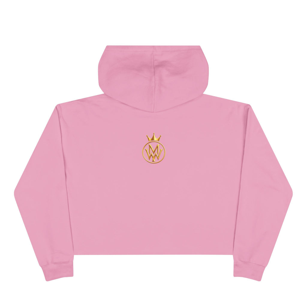 Cropped Hoodie — Minimal Gold Crown Logo with Green Heart