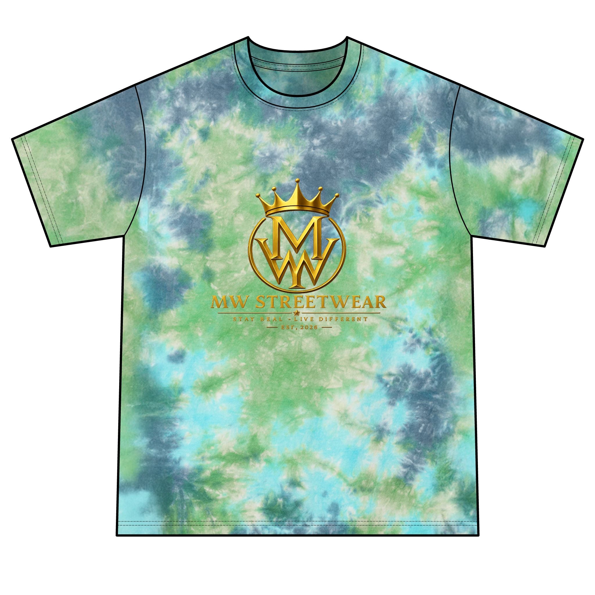 Tie-Dye Tee — MW Streetwear Gold Logo Crystal Tie-Dye T-Shirt