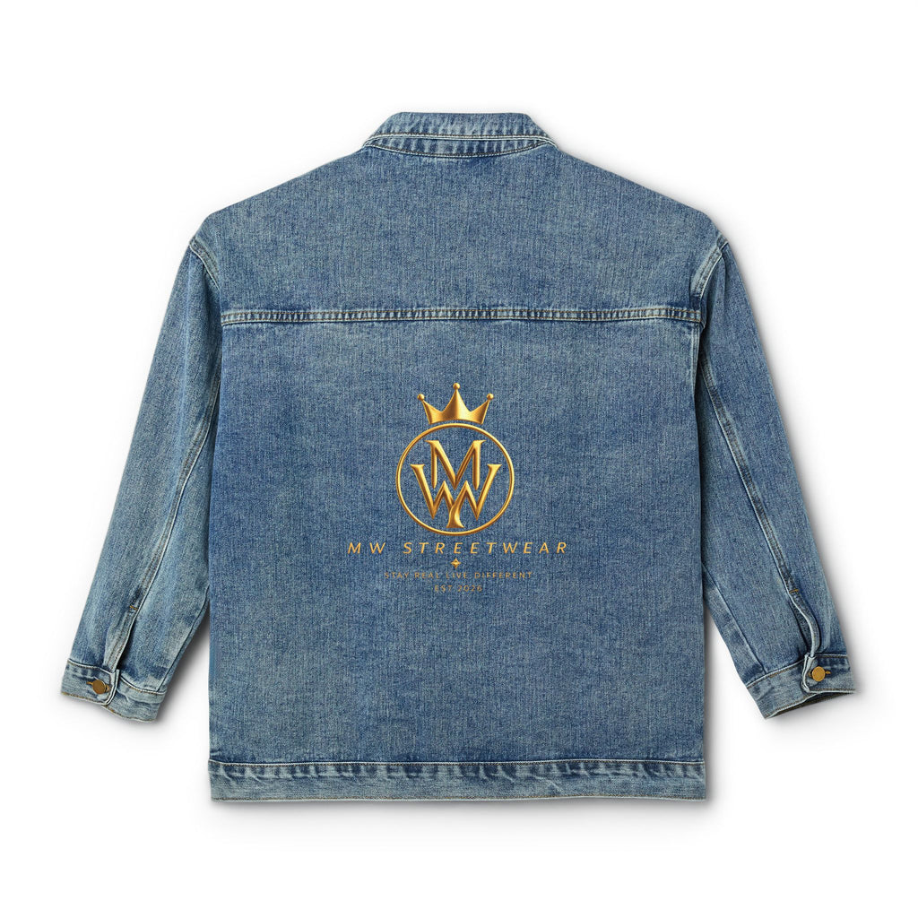 Women's Denim Jacket with Gold Crown Logo — Casual Chic Embroidered Jean Jacket