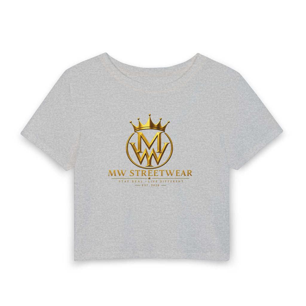 MW Streetwear Women's Baby Tee — Gold Crown Logo Cropped Graphic Tee
