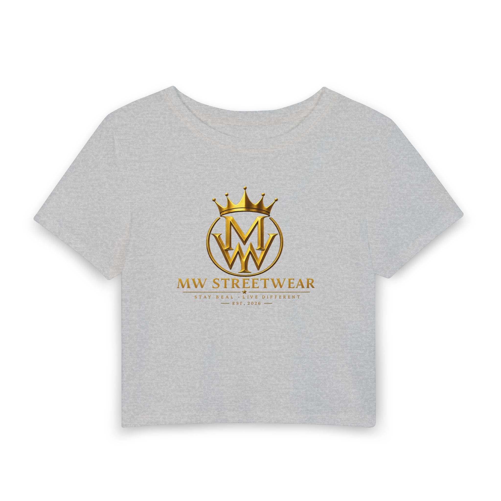 MW Streetwear Women's Baby Tee — Gold Crown Logo Cropped Graphic Tee