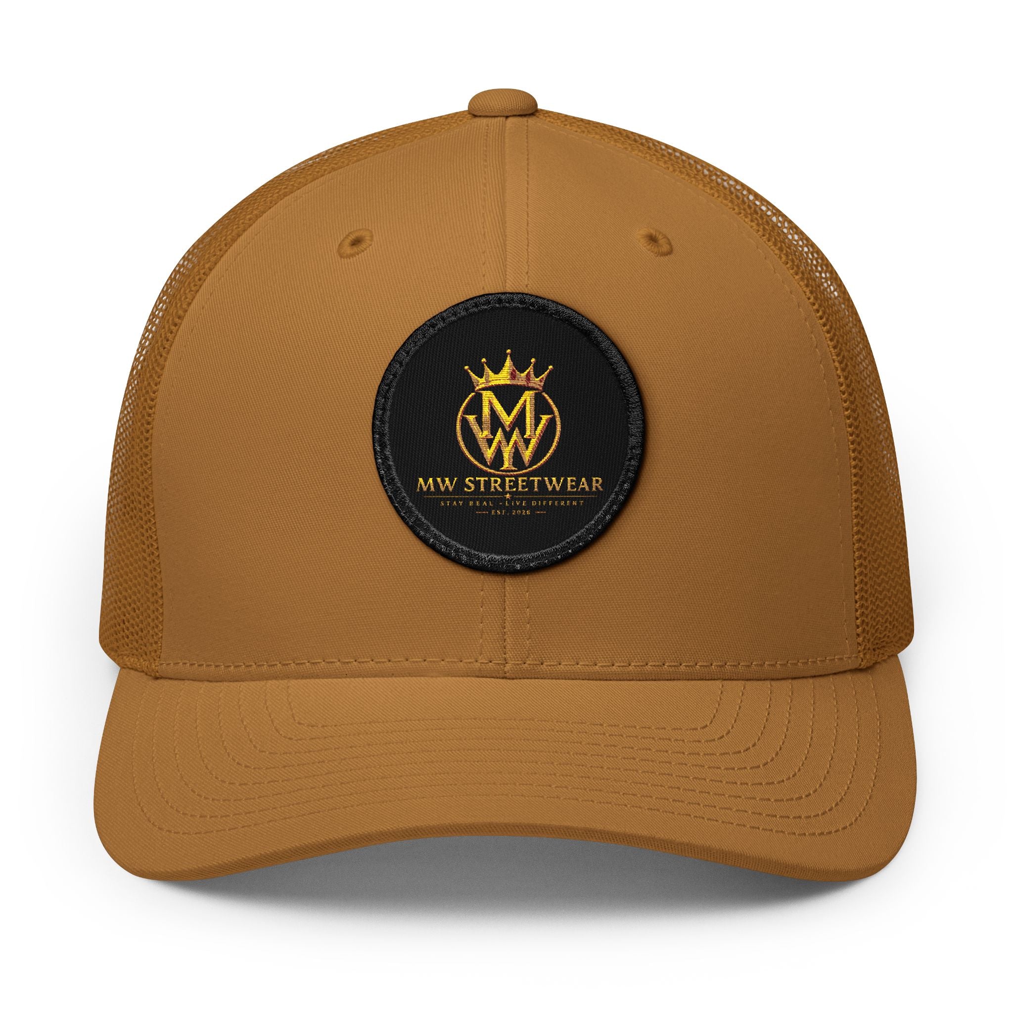 Embroidered Trucker Cap — Gold Crown Patch Snapback