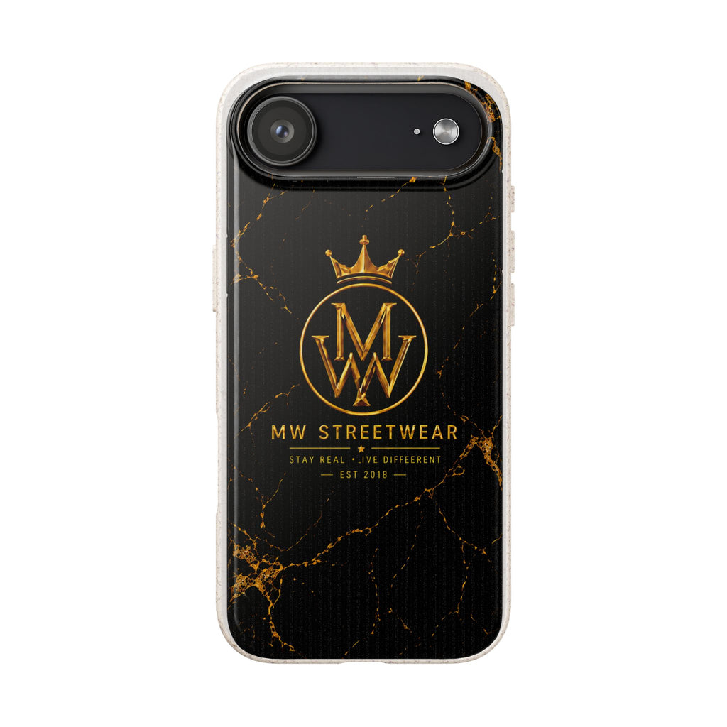 Biodegradable Phone Case — Black Marble MW Streetwear Logo, Eco-Friendly Protective Cover