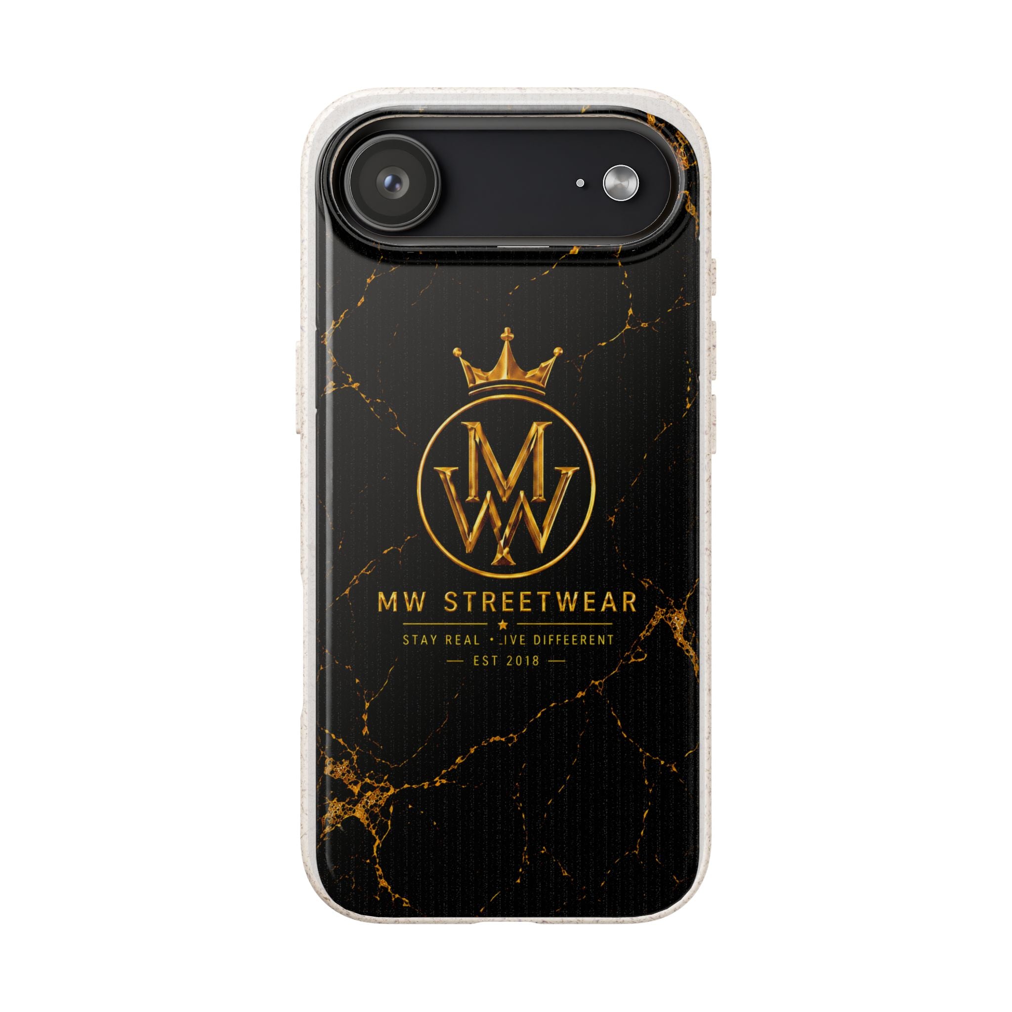 Biodegradable Phone Case — Black Marble MW Streetwear Logo, Eco-Friendly Protective Cover