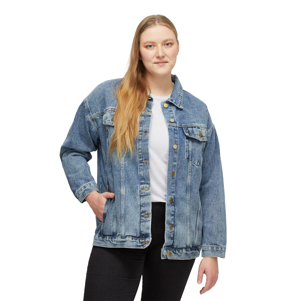 Women's Denim Jacket with Gold Crown Logo — Casual Chic Embroidered Jean Jacket