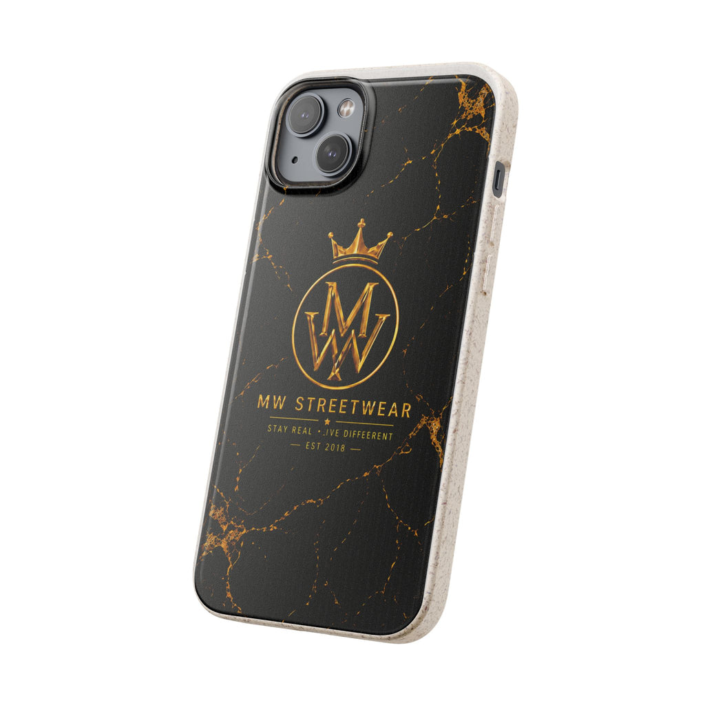 Biodegradable Phone Case — Black Marble MW Streetwear Logo, Eco-Friendly Protective Cover