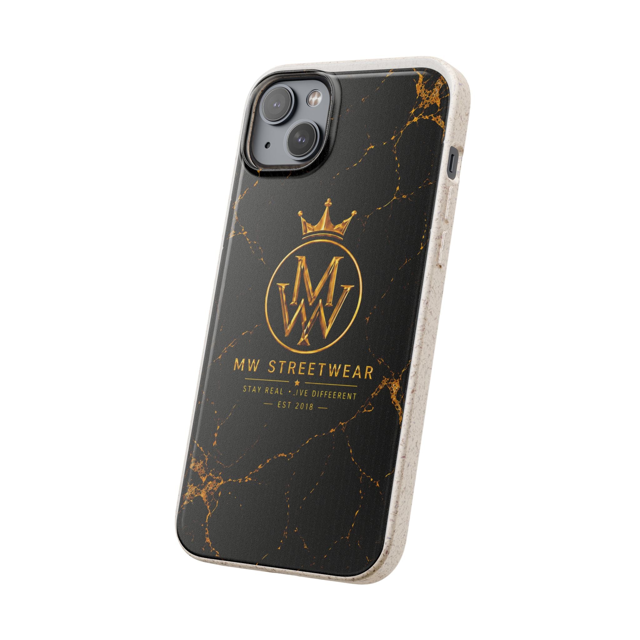Biodegradable Phone Case — Black Marble MW Streetwear Logo, Eco-Friendly Protective Cover