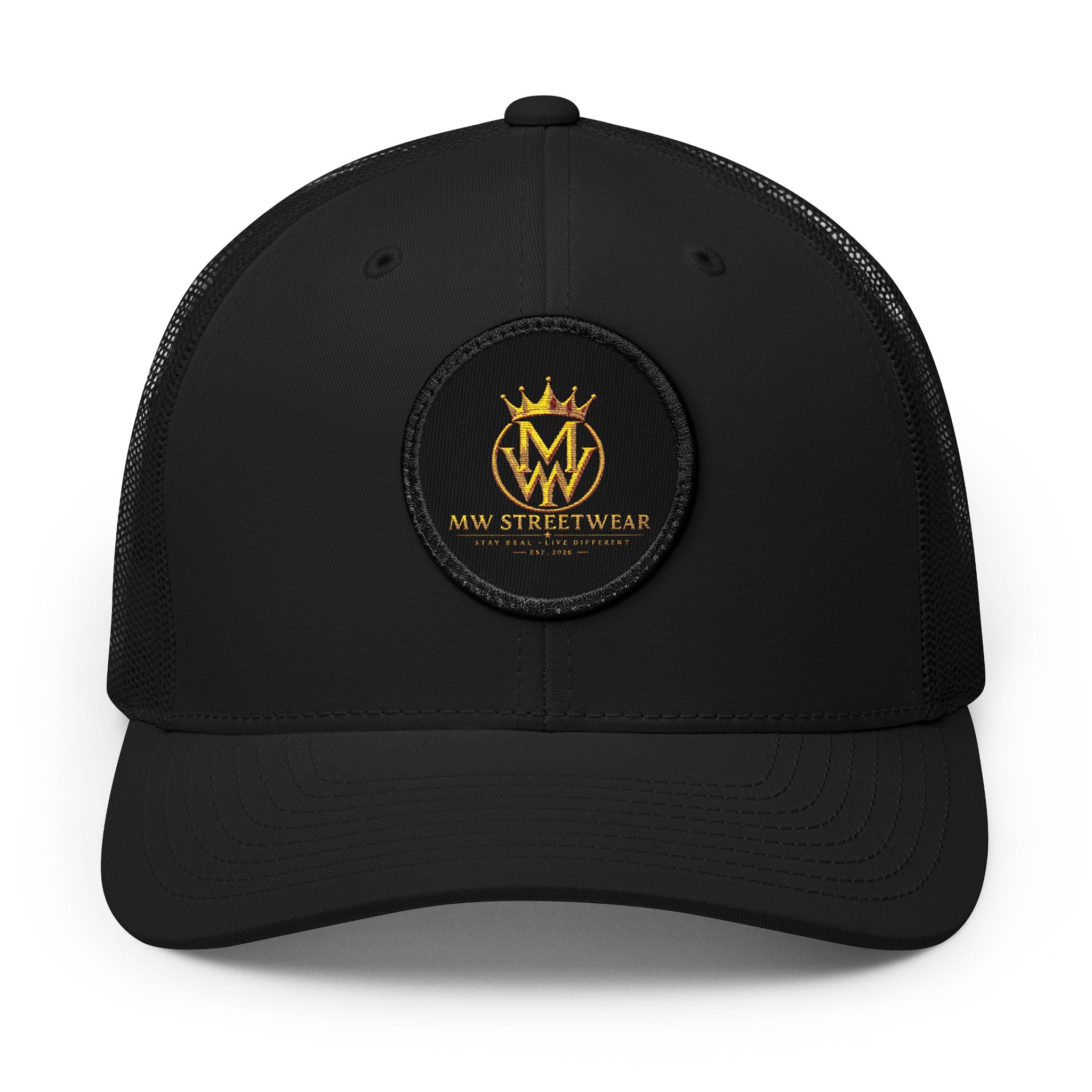 Embroidered Trucker Cap — Gold Crown Patch Snapback