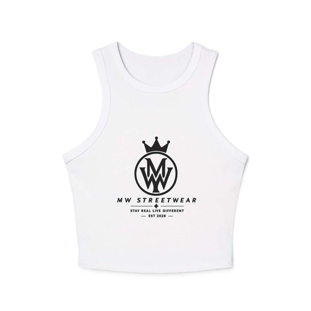 Women's Micro Rib Racer Tank Top — MW Streetwear Crown Logo Crop Tank