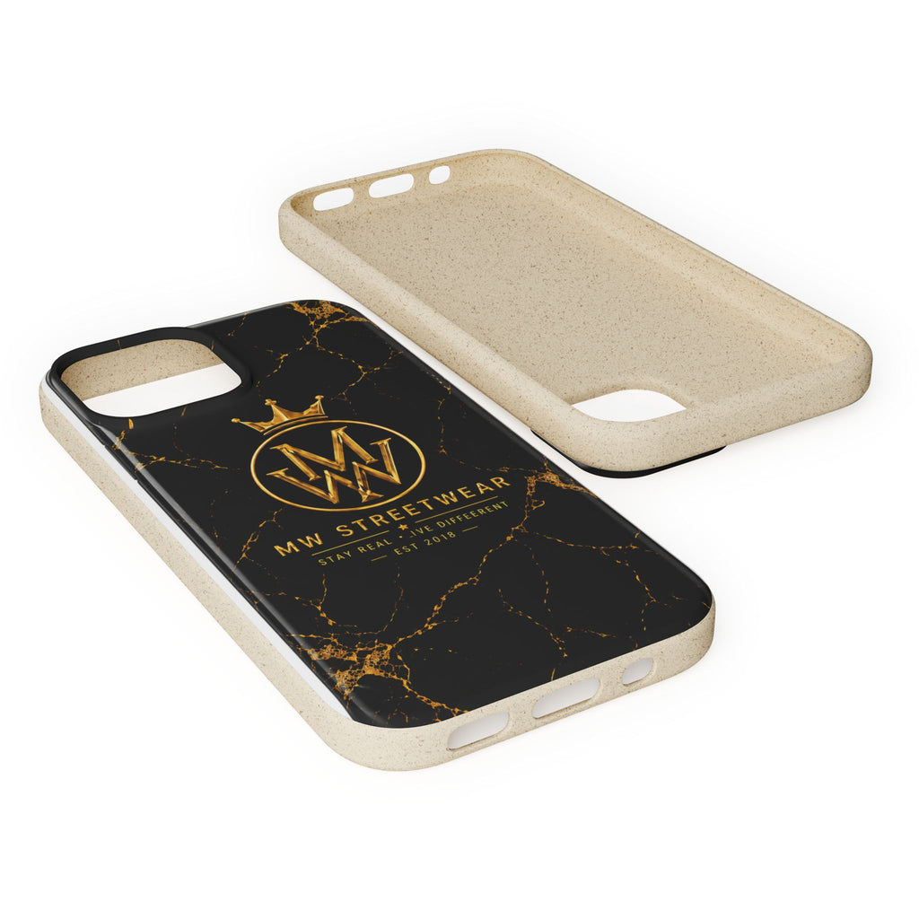Biodegradable Phone Case — Black Marble MW Streetwear Logo, Eco-Friendly Protective Cover