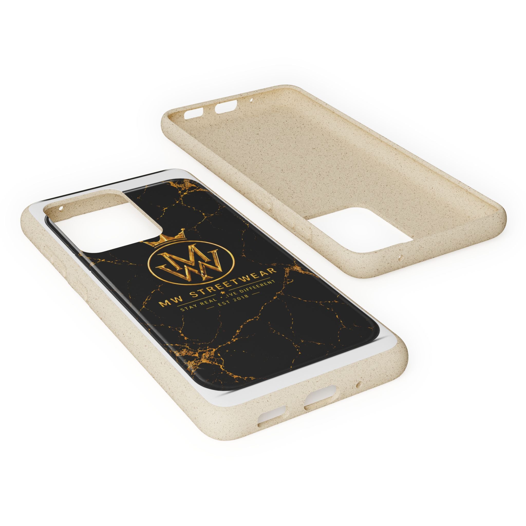 Biodegradable Phone Case — Black Marble MW Streetwear Logo, Eco-Friendly Protective Cover