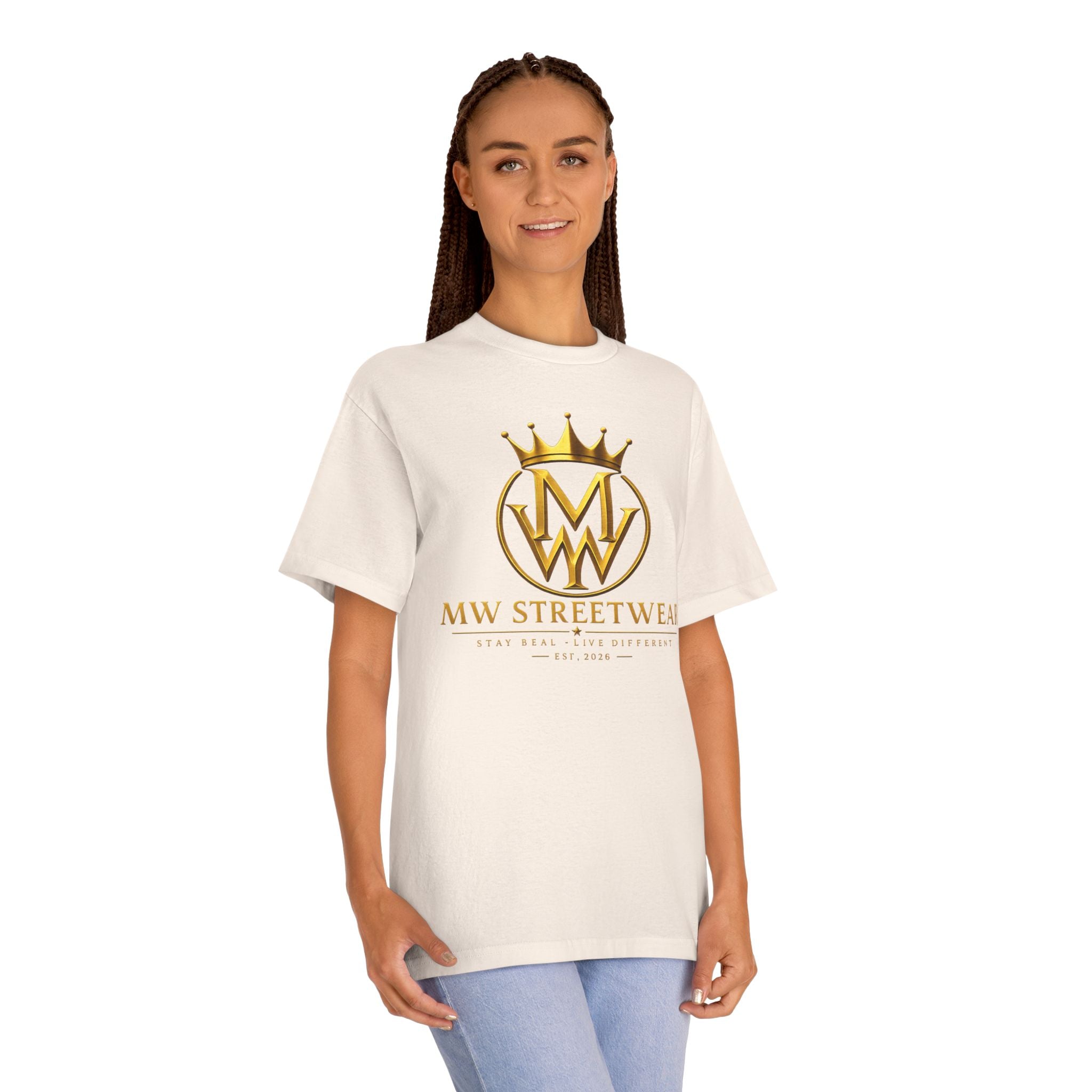 MW Streetwear Logo Tee — Gold Crown Graphic Classic T‑Shirt