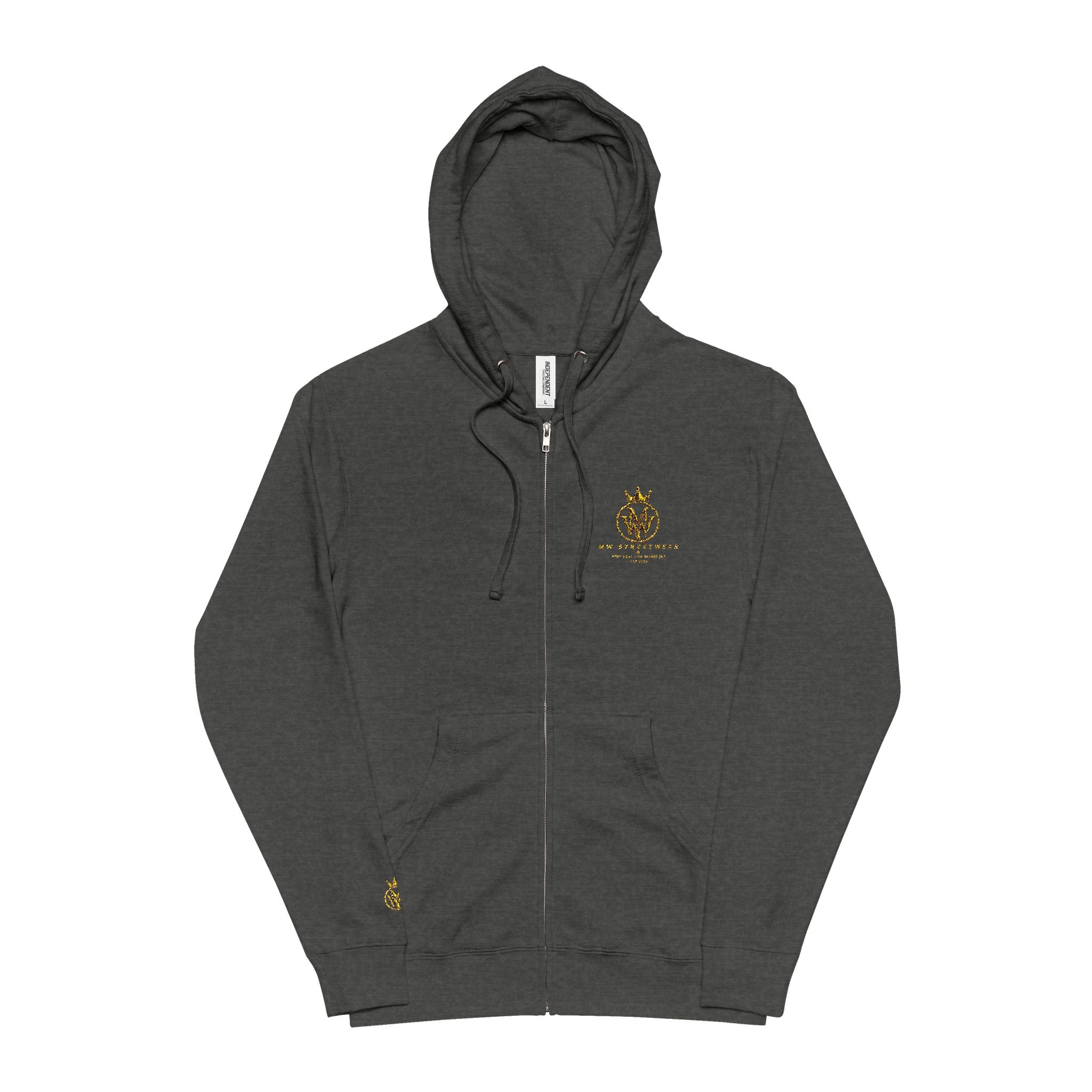 Zip-Up Hoodie — Small Gold Floral Chest Emblem