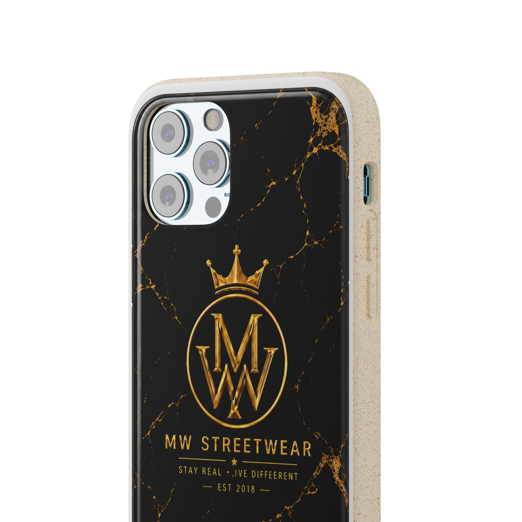 Biodegradable Phone Case — Black Marble MW Streetwear Logo, Eco-Friendly Protective Cover