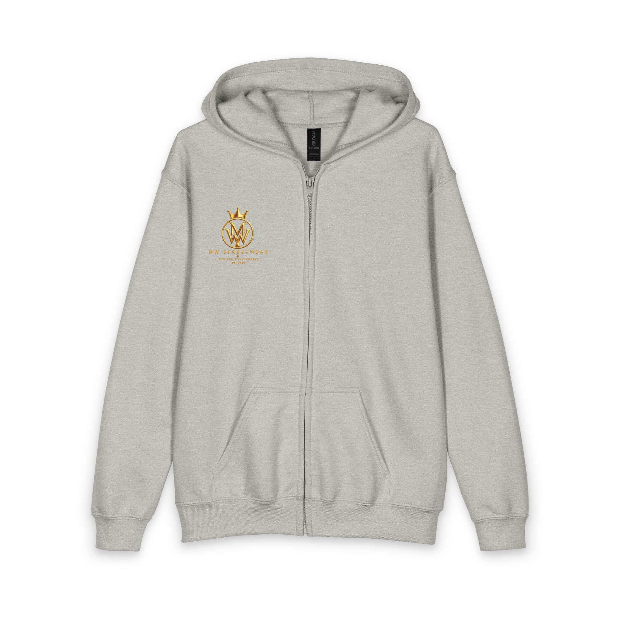 Youth Zipped Hoodie — Gold Crown Monogram (Back Logo)
