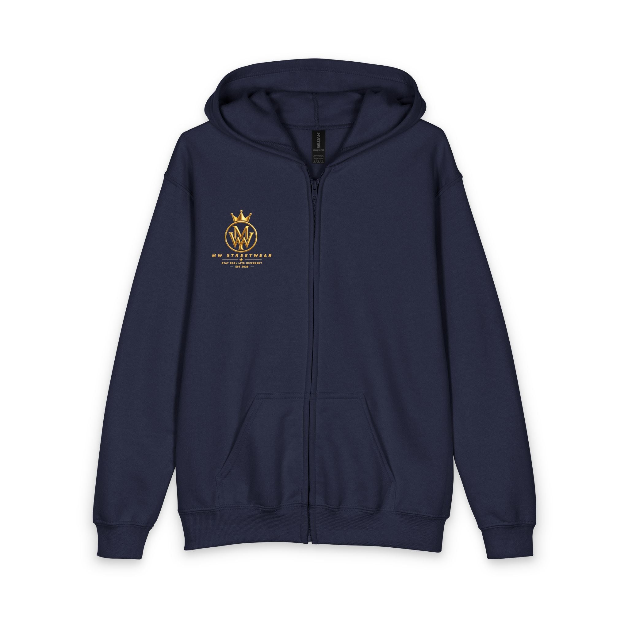 Youth Zipped Hoodie — Gold Crown Monogram (Back Logo)