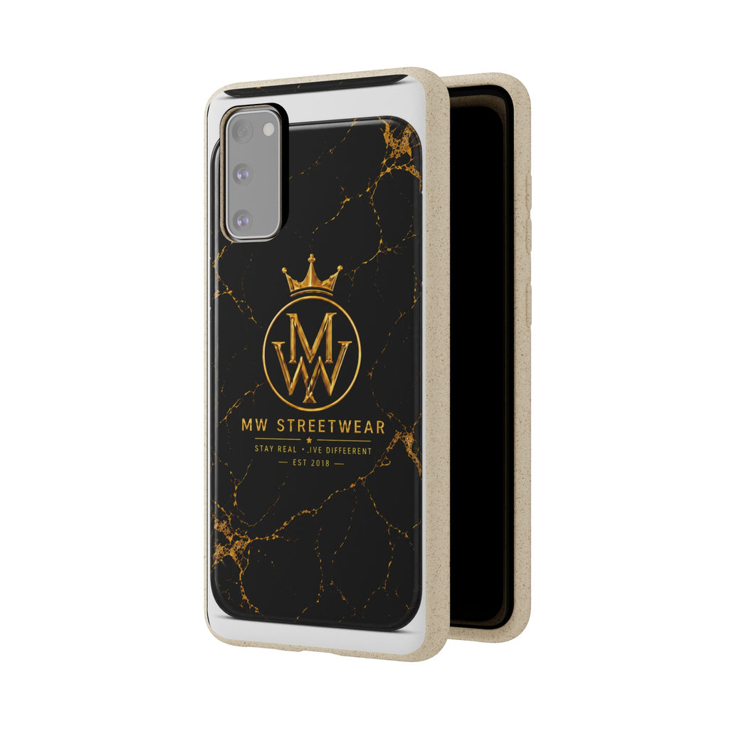 Biodegradable Phone Case — Black Marble MW Streetwear Logo, Eco-Friendly Protective Cover