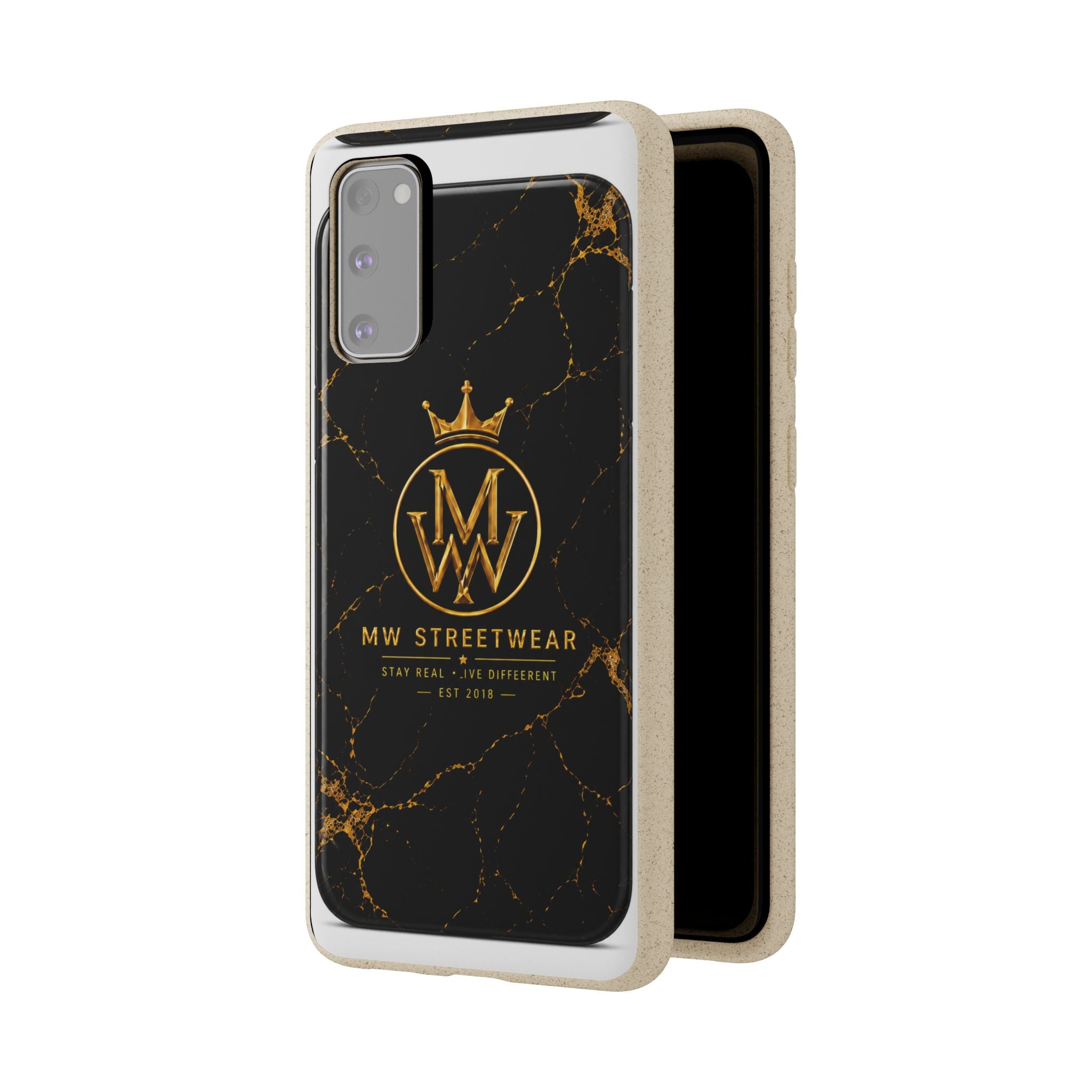 Biodegradable Phone Case — Black Marble MW Streetwear Logo, Eco-Friendly Protective Cover