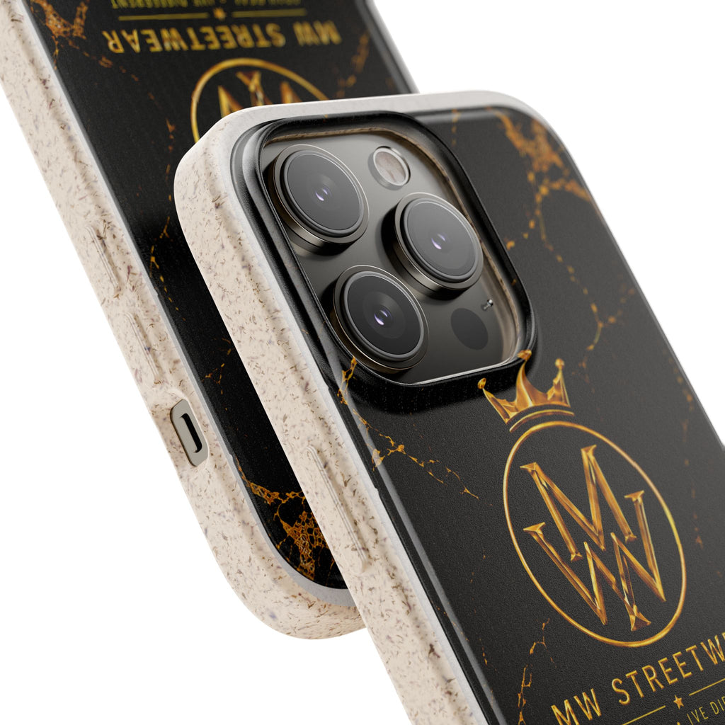 Biodegradable Phone Case — Black Marble MW Streetwear Logo, Eco-Friendly Protective Cover