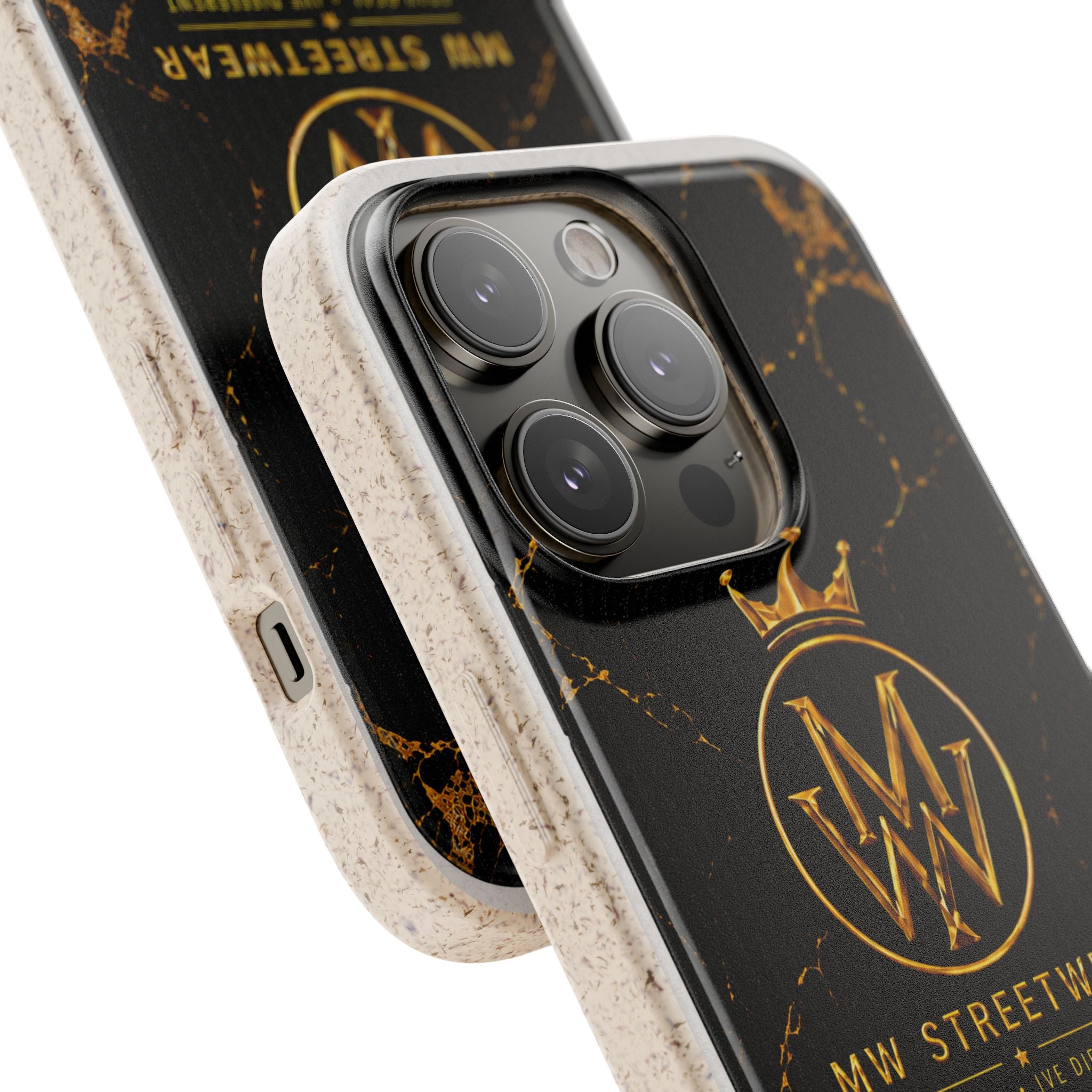Biodegradable Phone Case — Black Marble MW Streetwear Logo, Eco-Friendly Protective Cover