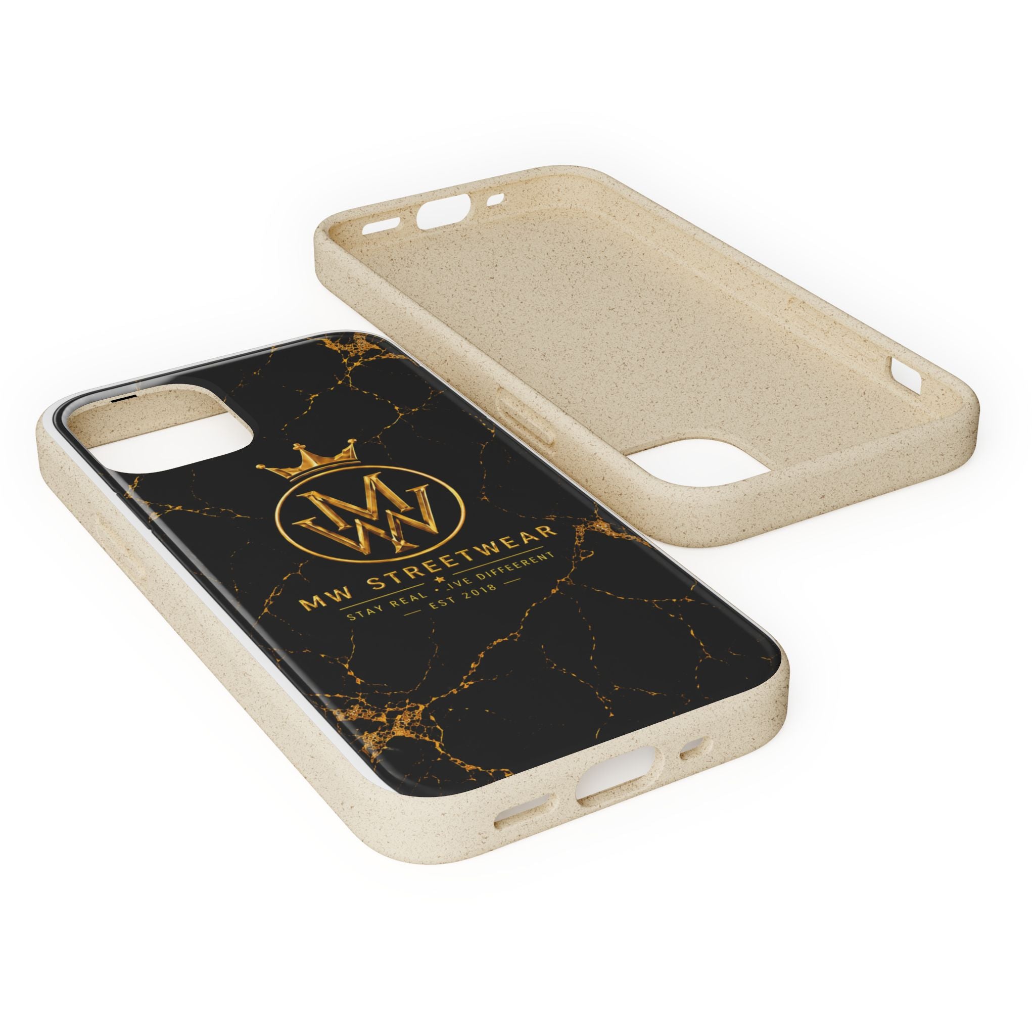 Biodegradable Phone Case — Black Marble MW Streetwear Logo, Eco-Friendly Protective Cover