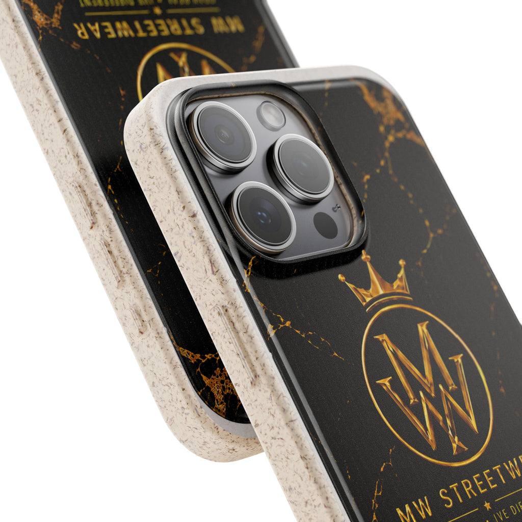 Biodegradable Phone Case — Black Marble MW Streetwear Logo, Eco-Friendly Protective Cover