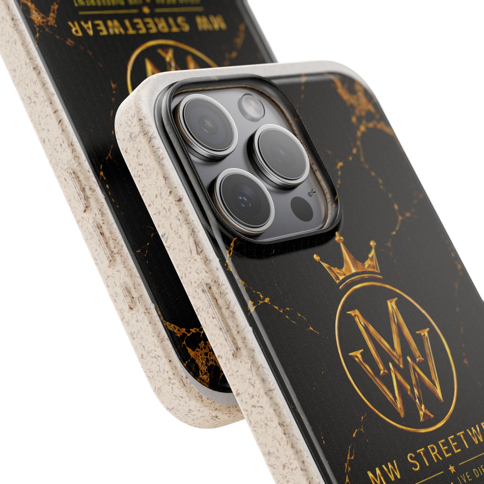 Biodegradable Phone Case — Black Marble MW Streetwear Logo, Eco-Friendly Protective Cover
