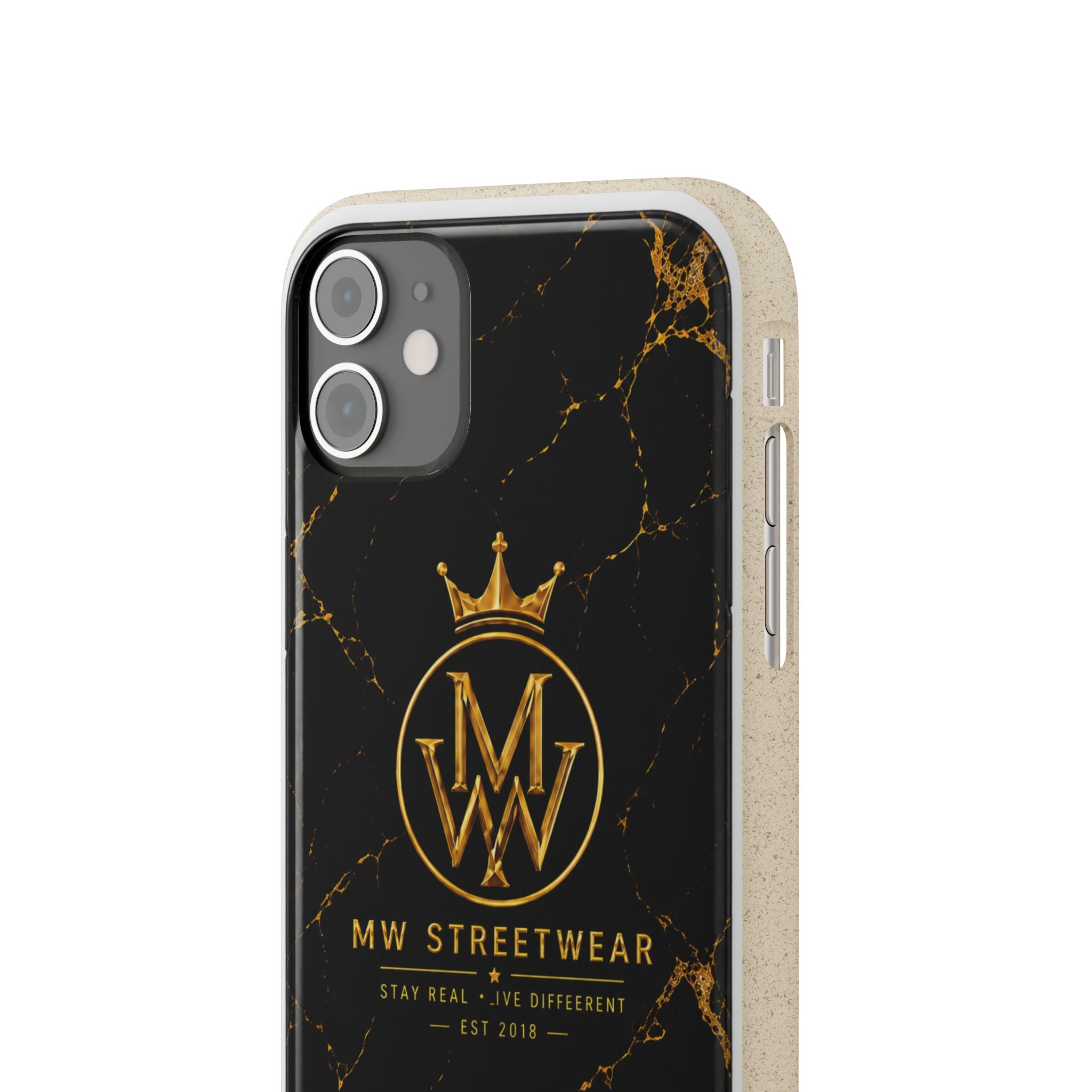 Biodegradable Phone Case — Black Marble MW Streetwear Logo, Eco-Friendly Protective Cover
