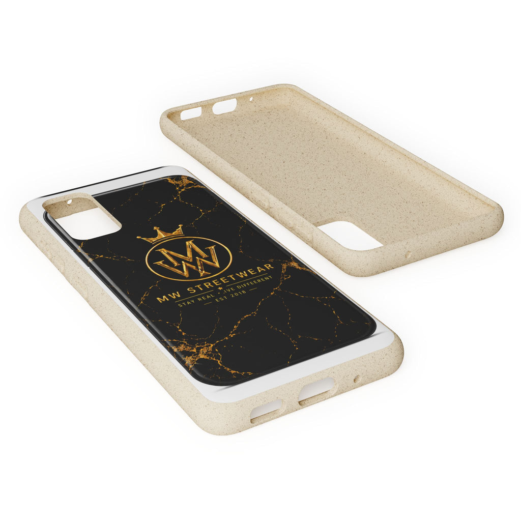 Biodegradable Phone Case — Black Marble MW Streetwear Logo, Eco-Friendly Protective Cover
