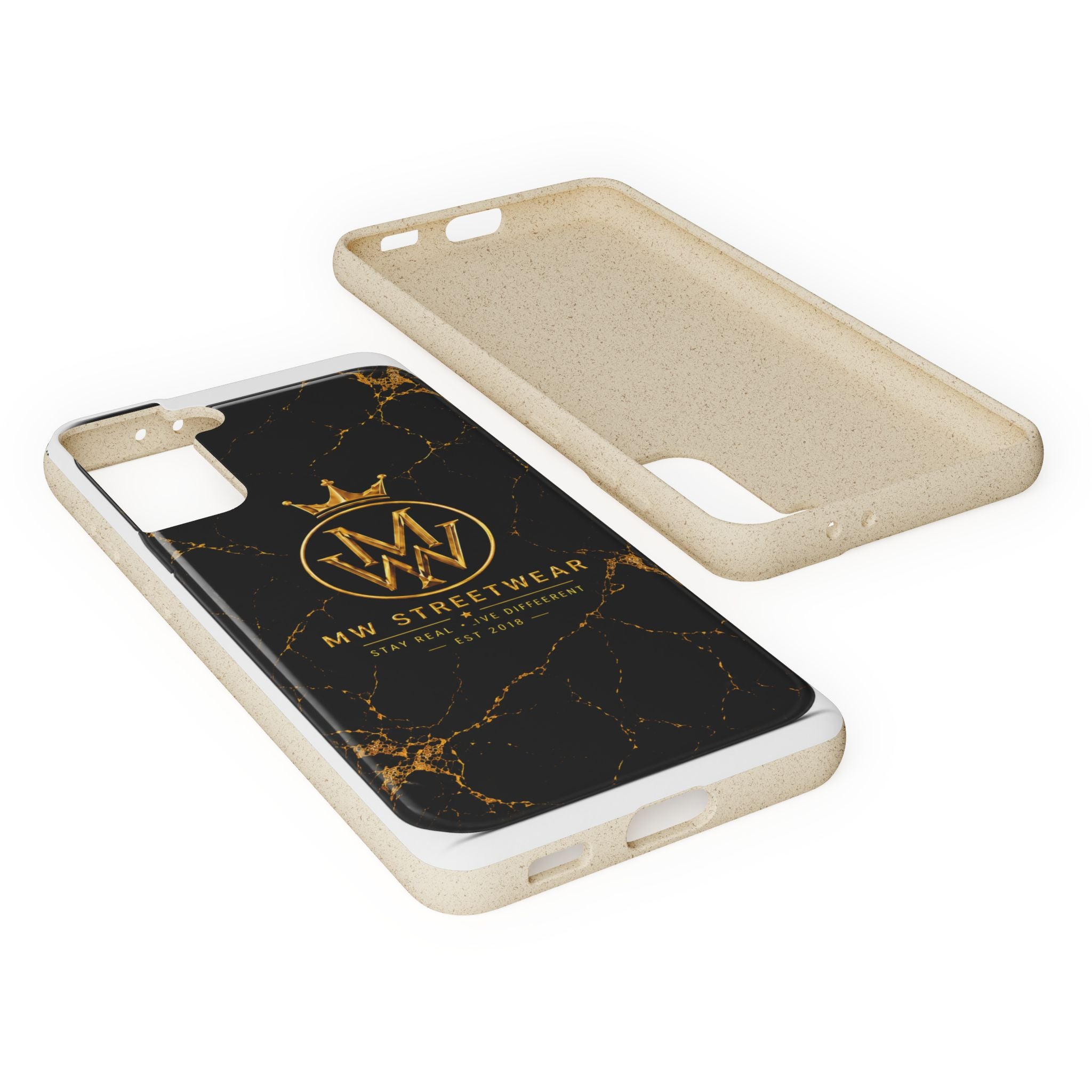 Biodegradable Phone Case — Black Marble MW Streetwear Logo, Eco-Friendly Protective Cover