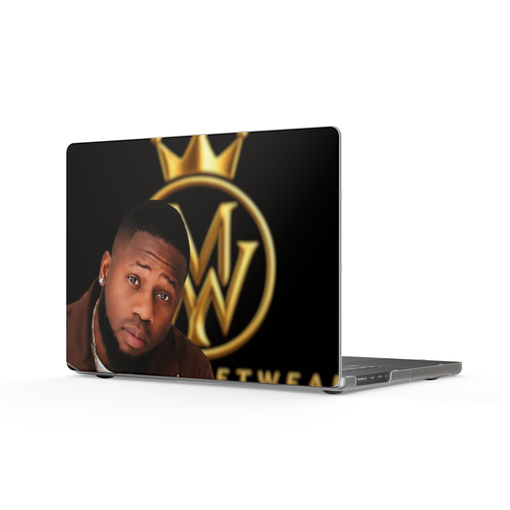 Matte MacBook Case — Black & Gold Crown Logo with Portrait