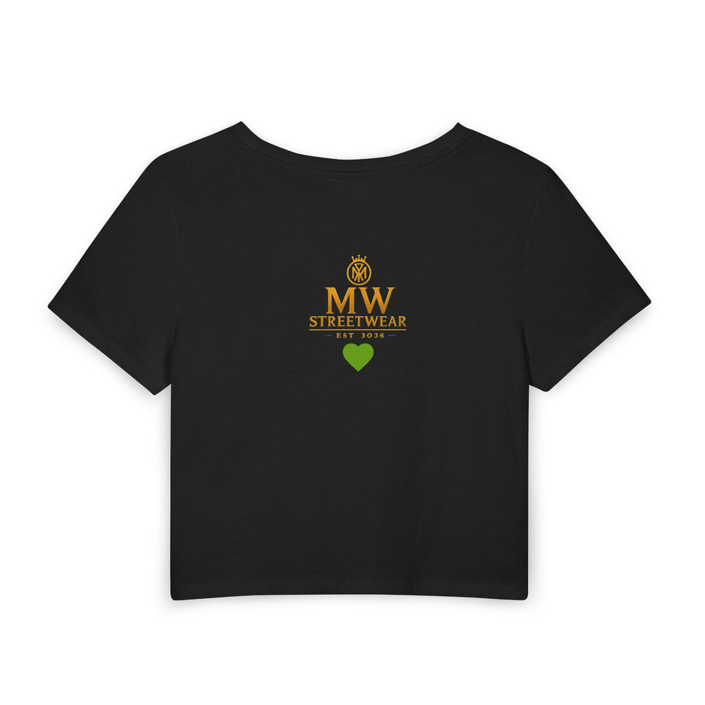MW Streetwear Women's Baby Tee — Gold Crown Logo Cropped Graphic Tee