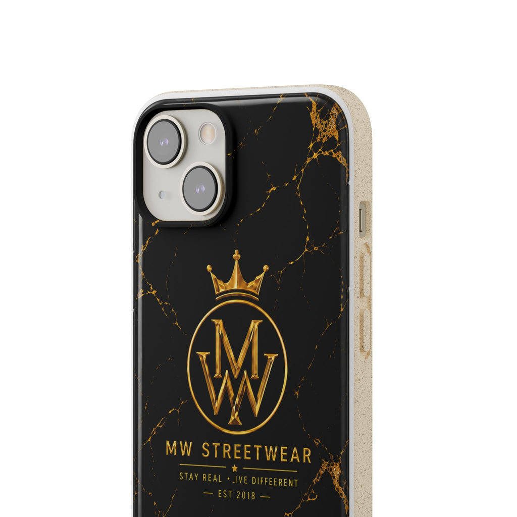 Biodegradable Phone Case — Black Marble MW Streetwear Logo, Eco-Friendly Protective Cover