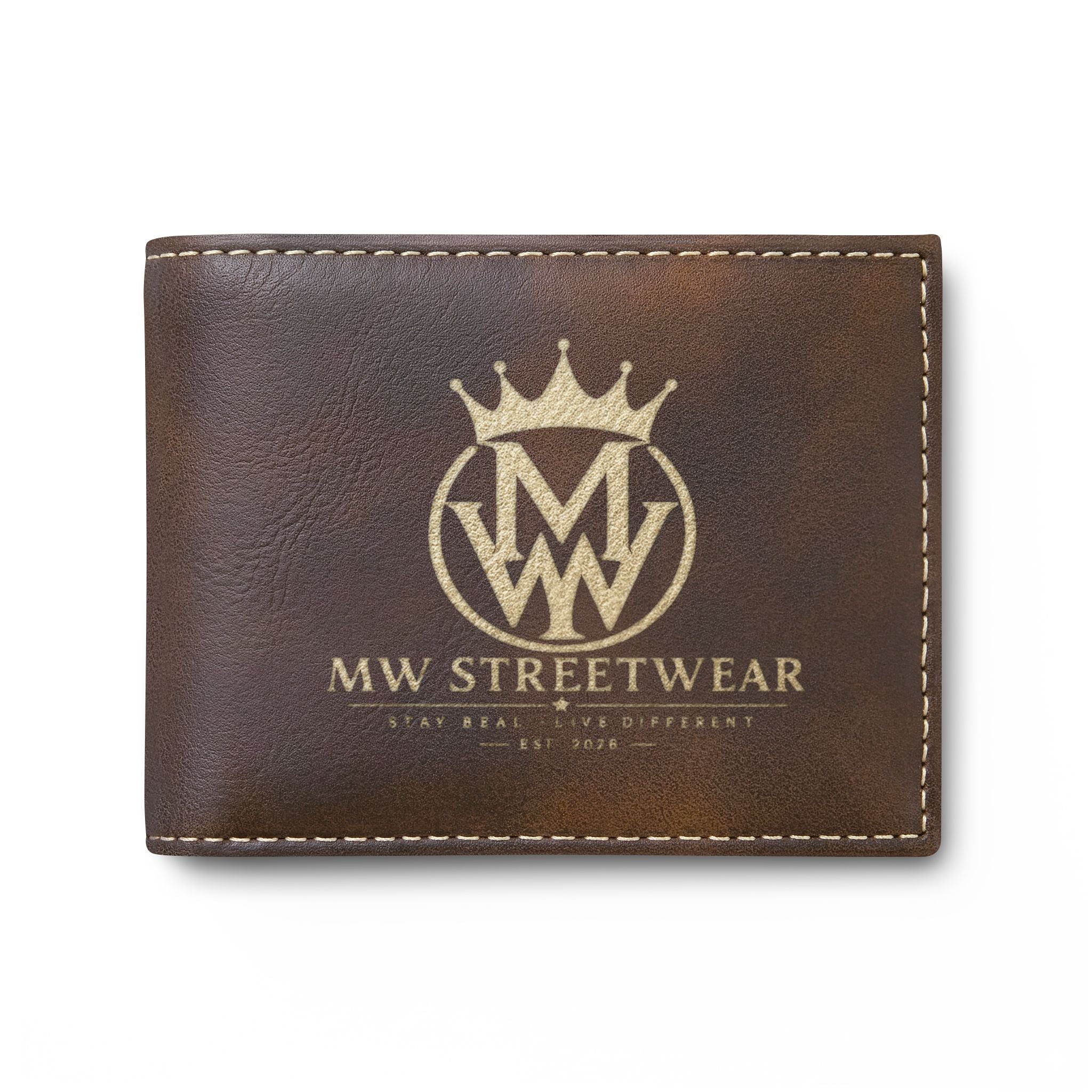 Leather Bi-Fold Wallet — MW Streetwear Logo RFID Card Holder