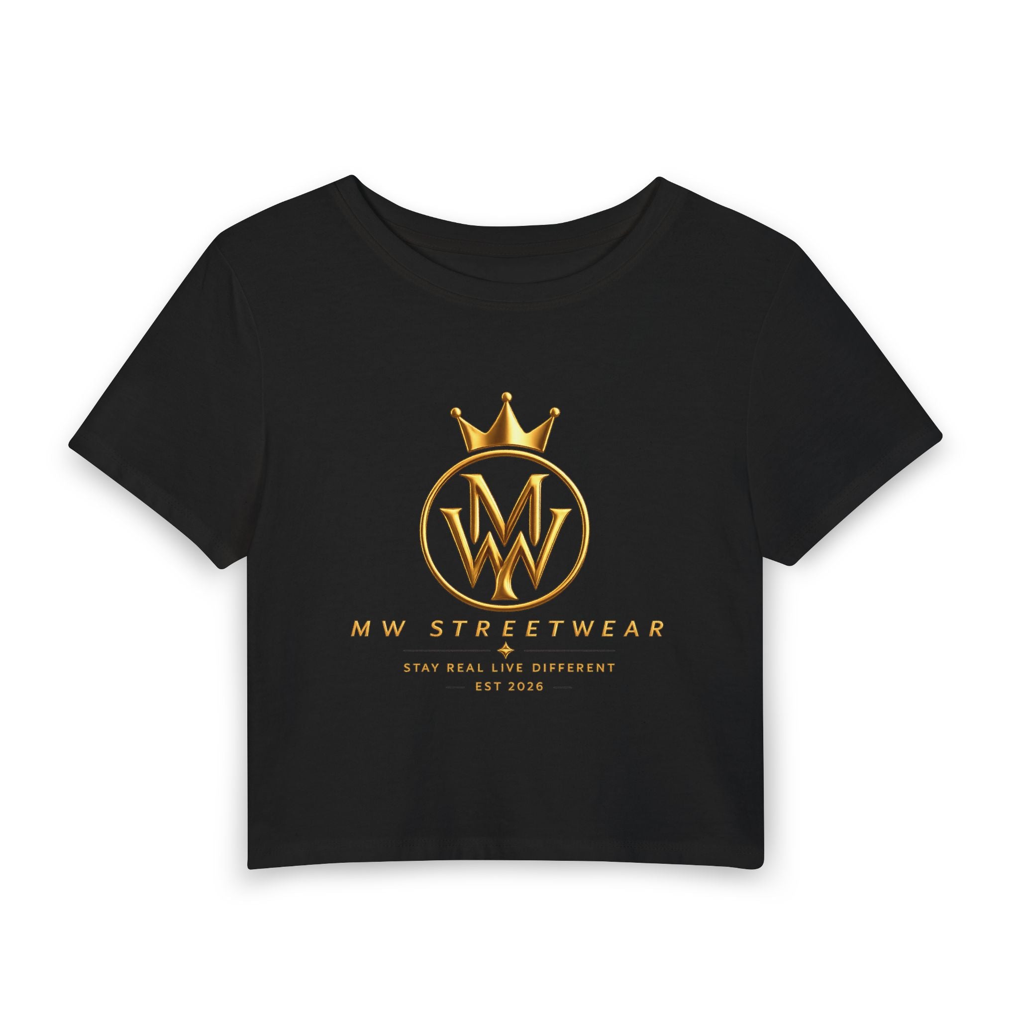 Women's Baby Tee — Gold Crown MW Streetwear Logo Crop Top