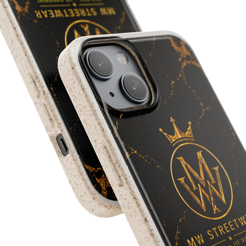 Biodegradable Phone Case — Black Marble MW Streetwear Logo, Eco-Friendly Protective Cover