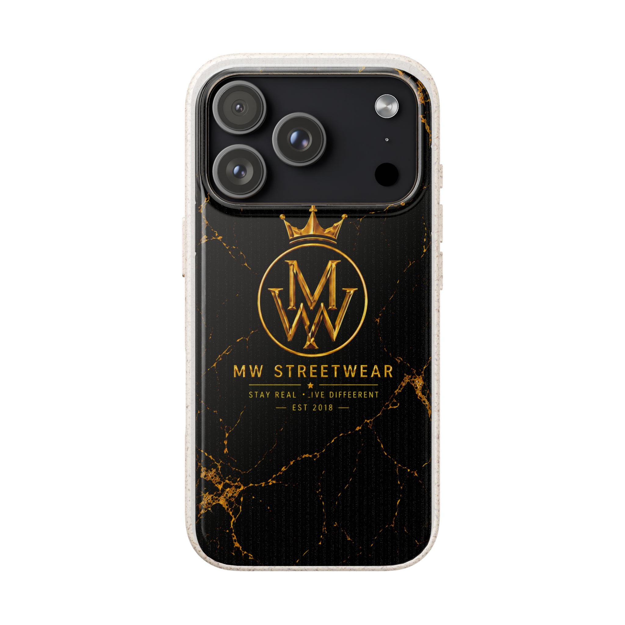 Biodegradable Phone Case — Black Marble MW Streetwear Logo, Eco-Friendly Protective Cover