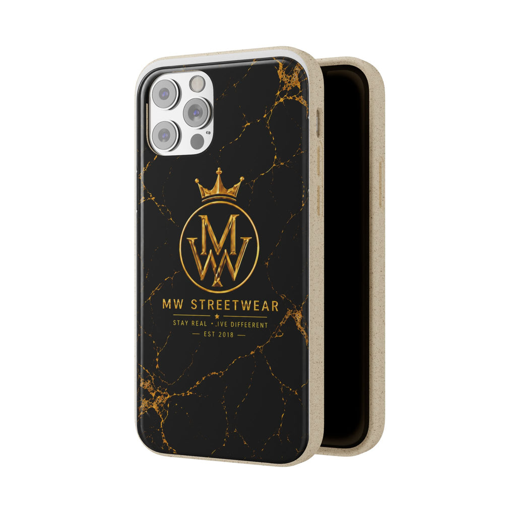Biodegradable Phone Case — Black Marble MW Streetwear Logo, Eco-Friendly Protective Cover