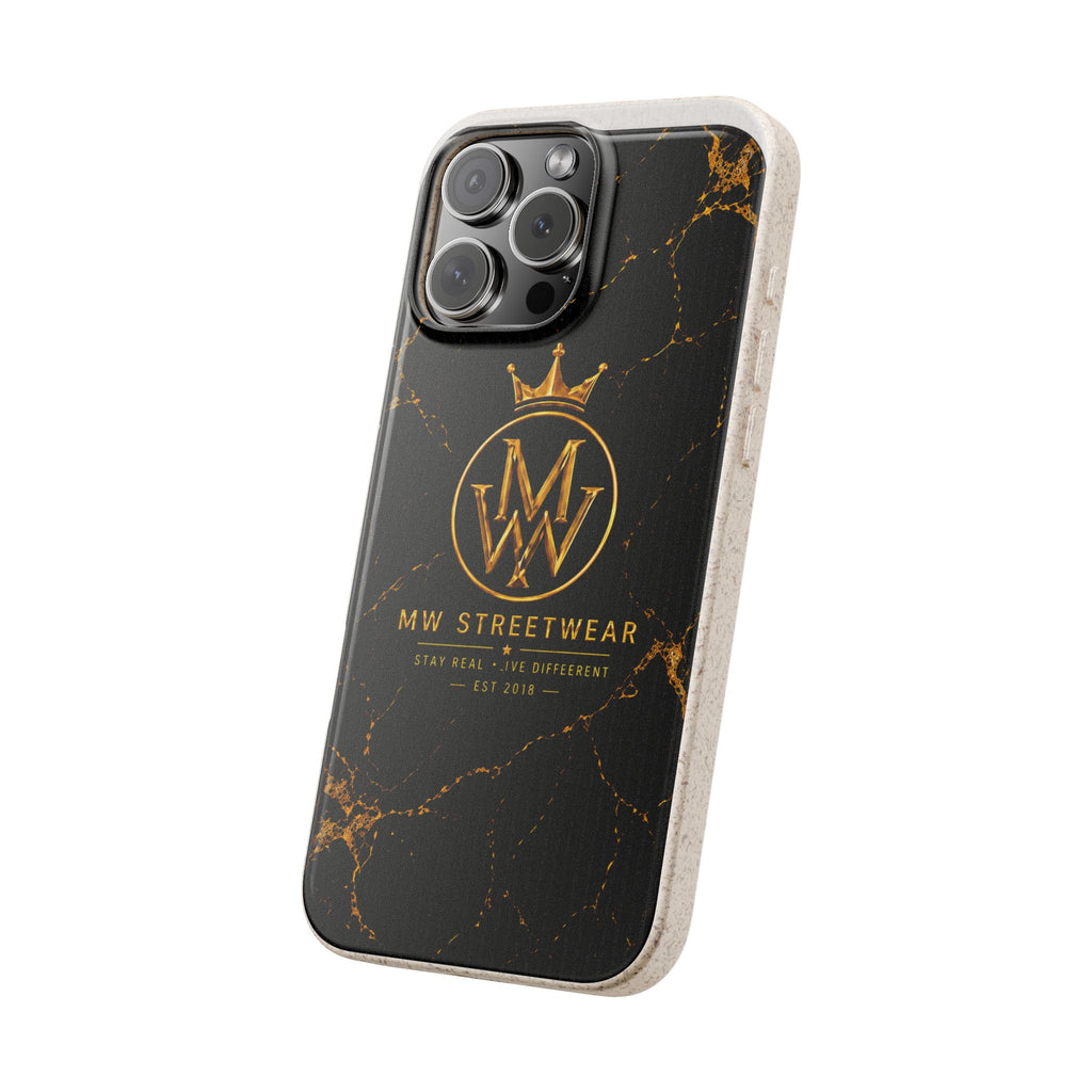 Biodegradable Phone Case — Black Marble MW Streetwear Logo, Eco-Friendly Protective Cover