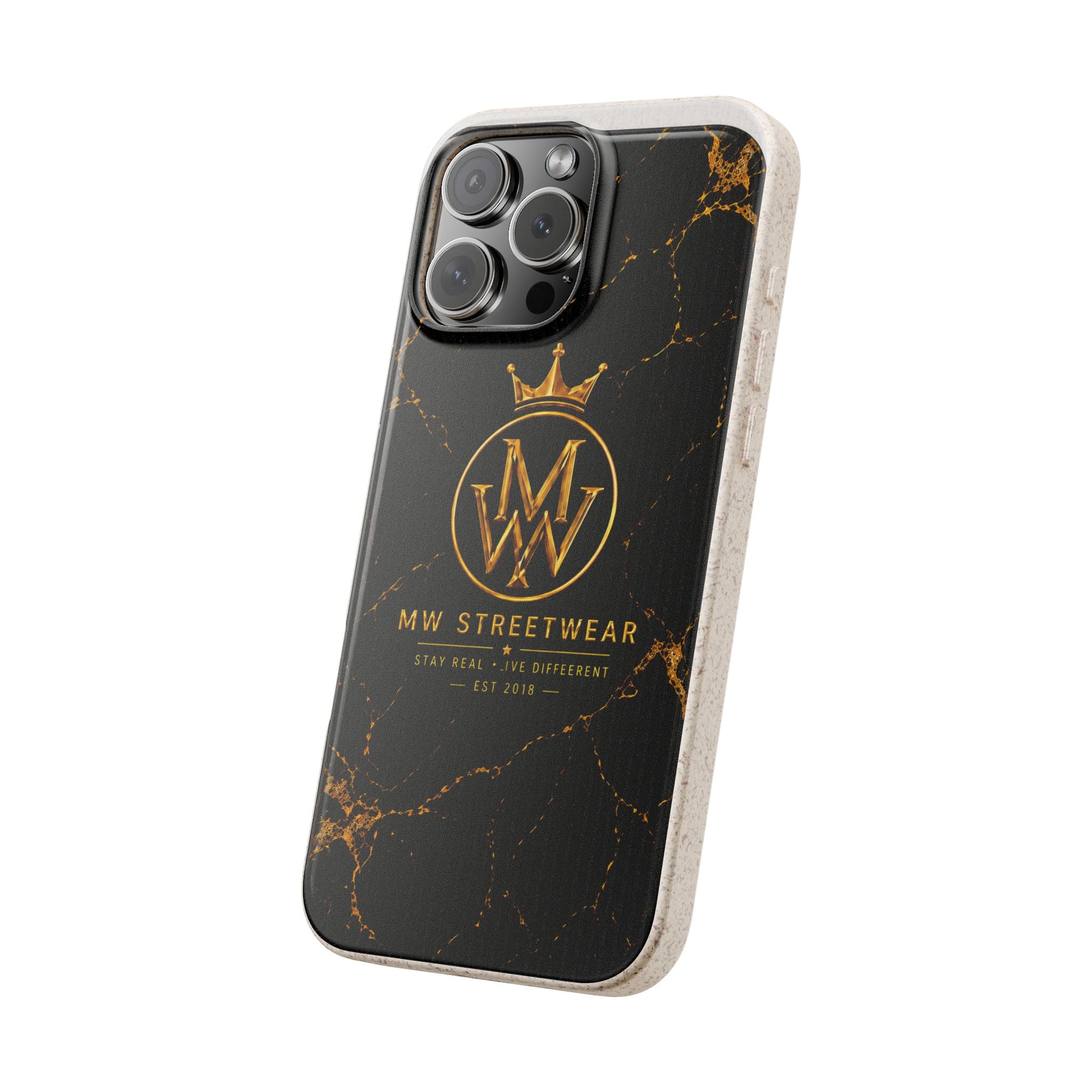 Biodegradable Phone Case — Black Marble MW Streetwear Logo, Eco-Friendly Protective Cover