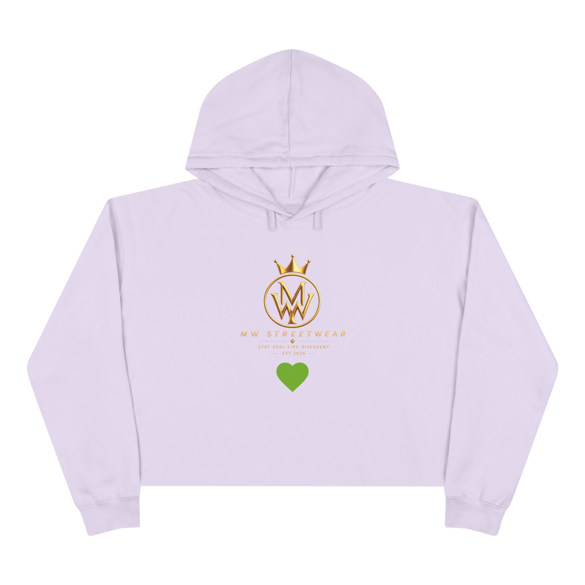 Cropped Hoodie — Minimal Gold Crown Logo with Green Heart
