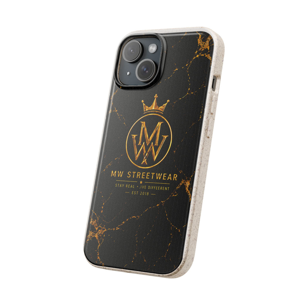 Biodegradable Phone Case — Black Marble MW Streetwear Logo, Eco-Friendly Protective Cover