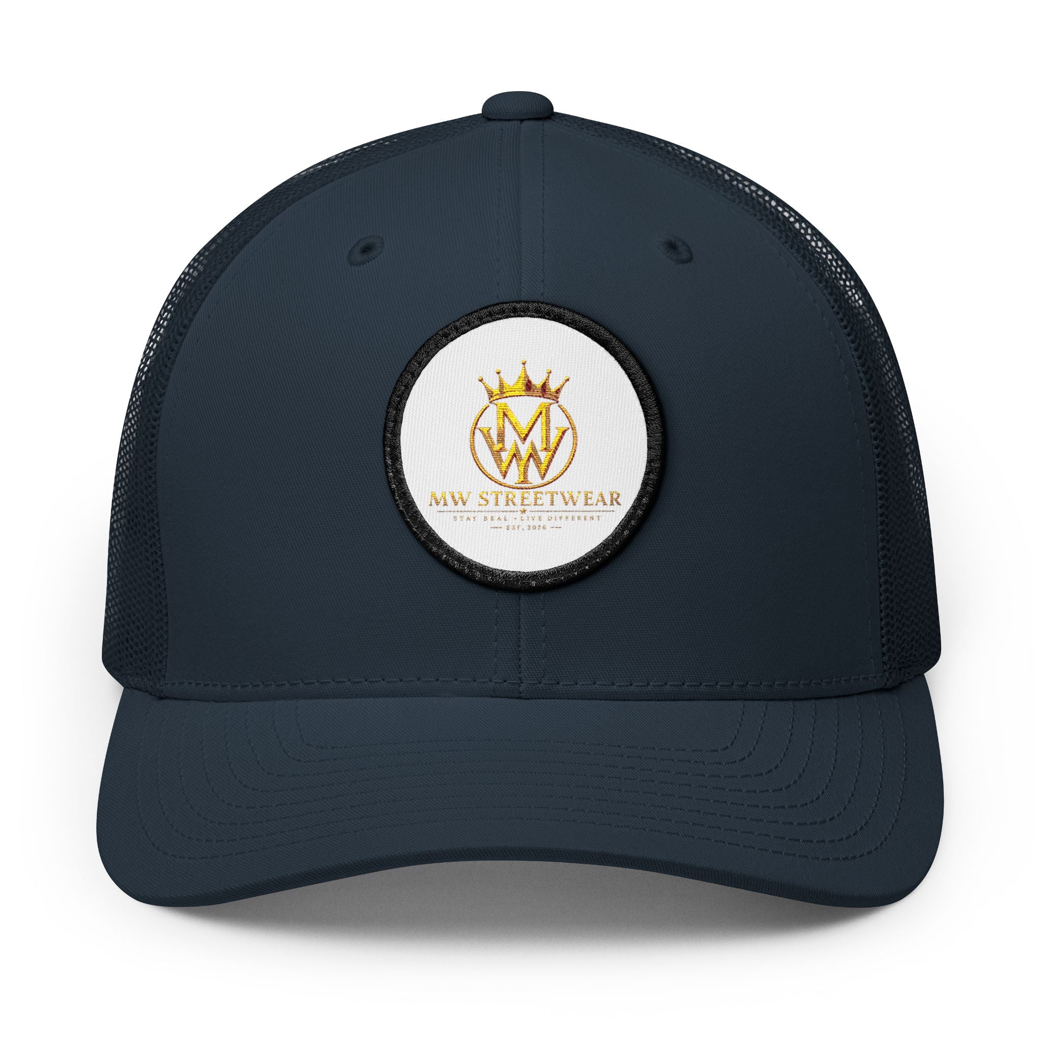 Embroidered Trucker Cap — Gold Crown Patch Snapback